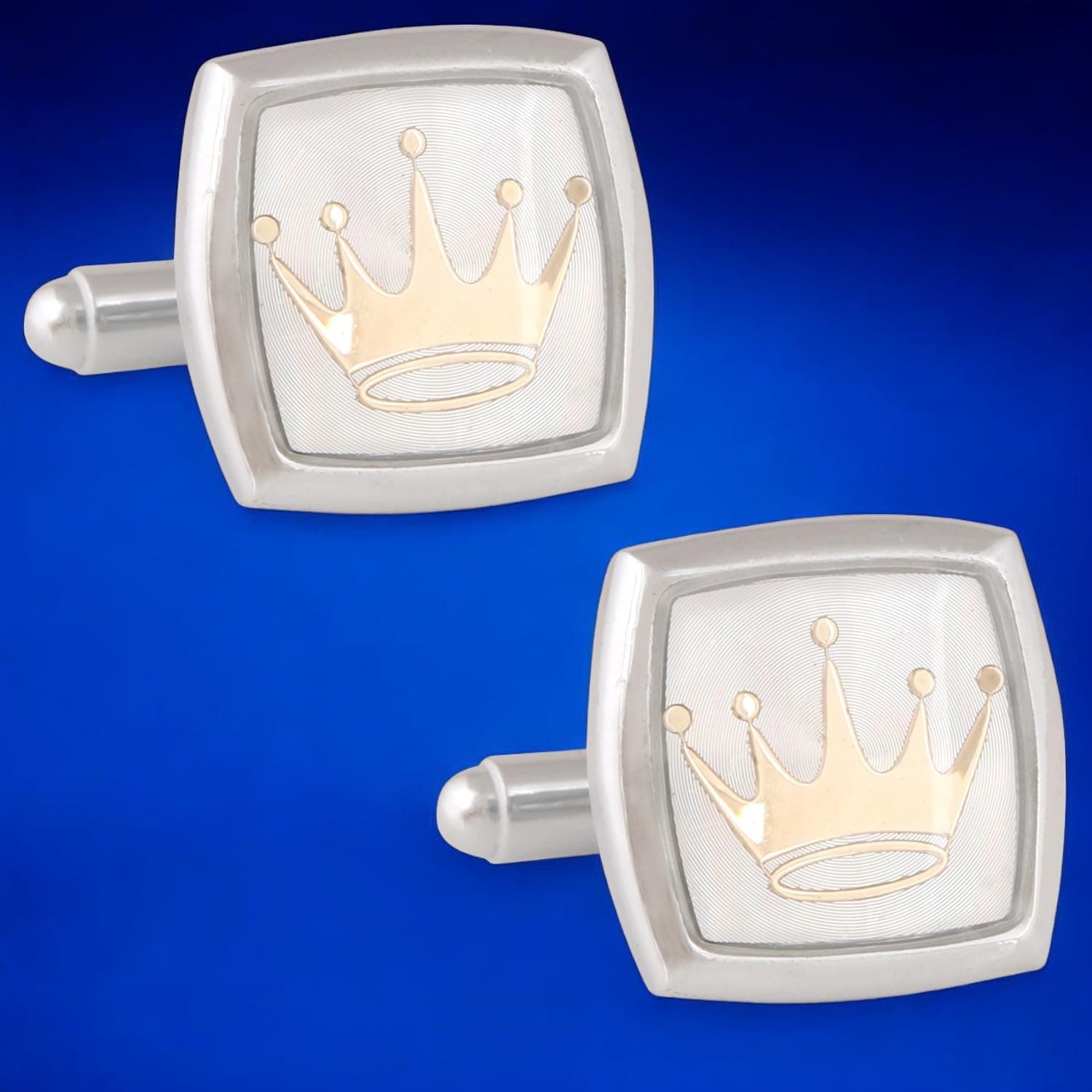 TRIPIN Men's Brass Silver Crown Royal Logo Cufflinks
