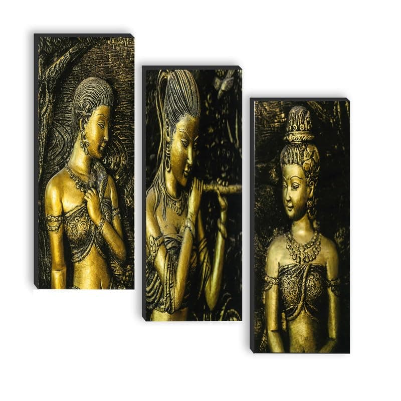 SAF paintings set of 3 Ethnic Women UV textured self adeshive wall painting for home decoration SANF-SJ199