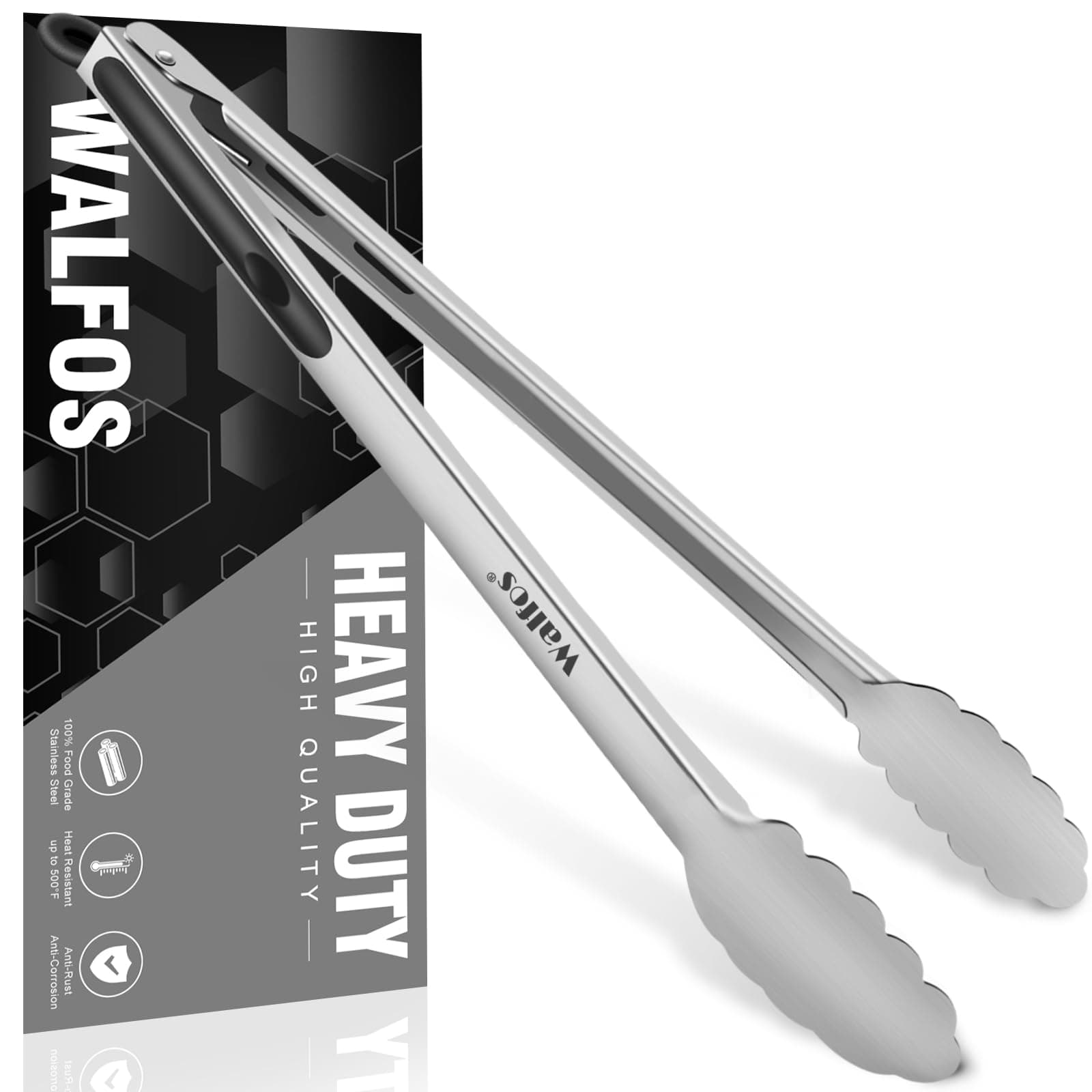 Walfos 17 Inch Extra Long Grill Tongs, Ultimate Stainless Steel Tongs for Grilling, Cooking, BBQ/Barbecue, Buffet and Turning Food