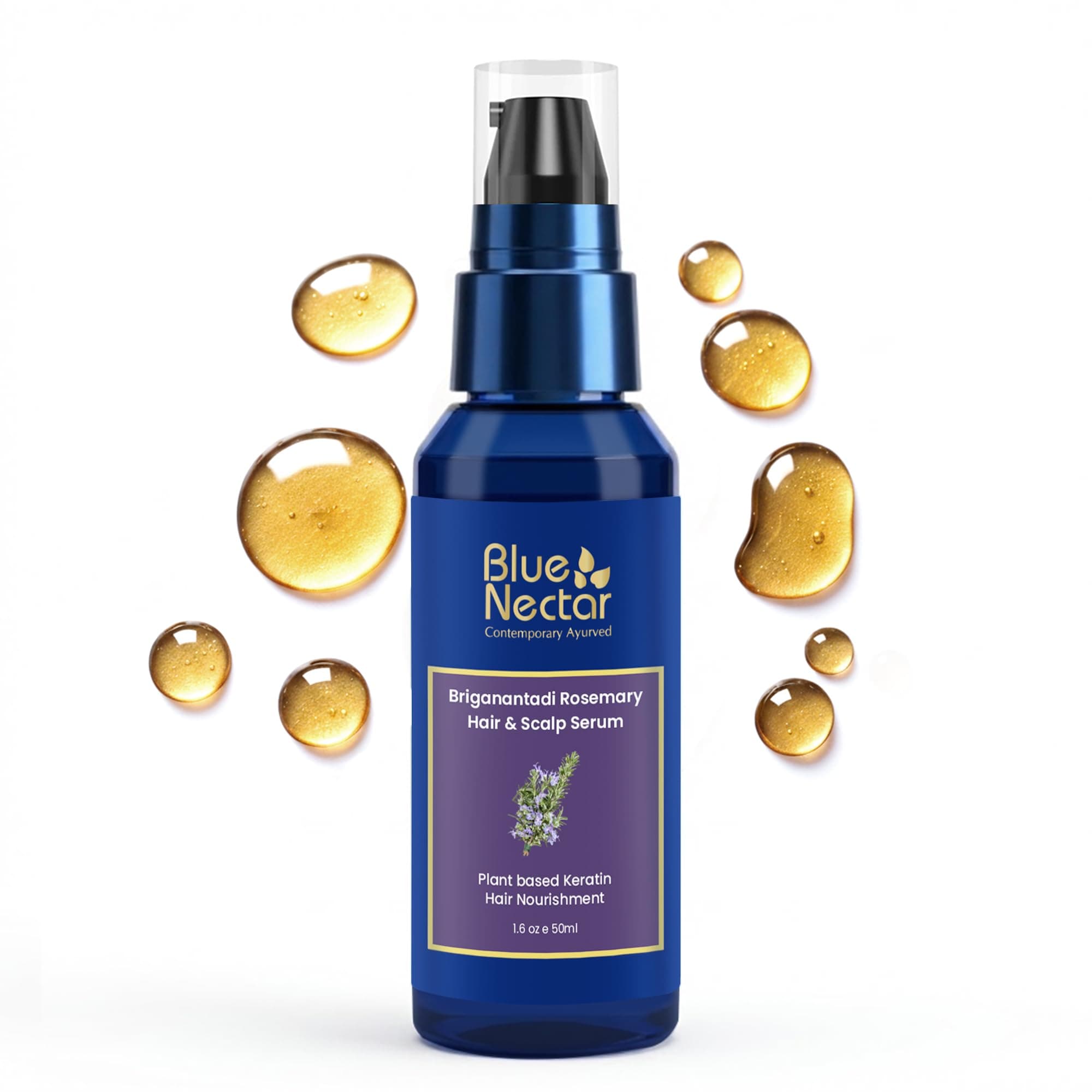 Blue Nectar 20% Rosemary Hair Repair & Nourishment Serum | Plant Based Keratin & Amla oil for Healthy Scalp | Ayurvedic Rosemary Serum for Dry Frizzy Hair (17 Herbs, 50 ml)