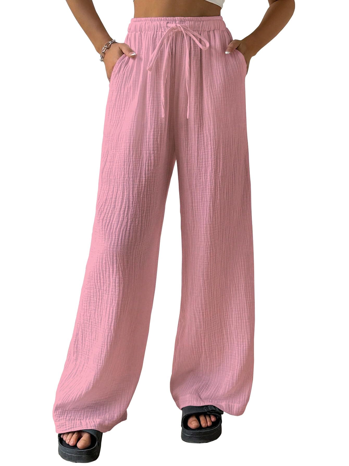 Shasmi Women's Trousers | Wide Leg Casual Pants Featuring a Relaxed Silhouette | Secure fit for All-Day wear | Convenient Side Pockets | Straight-Leg Cut | Elegant Design | Premium (157)