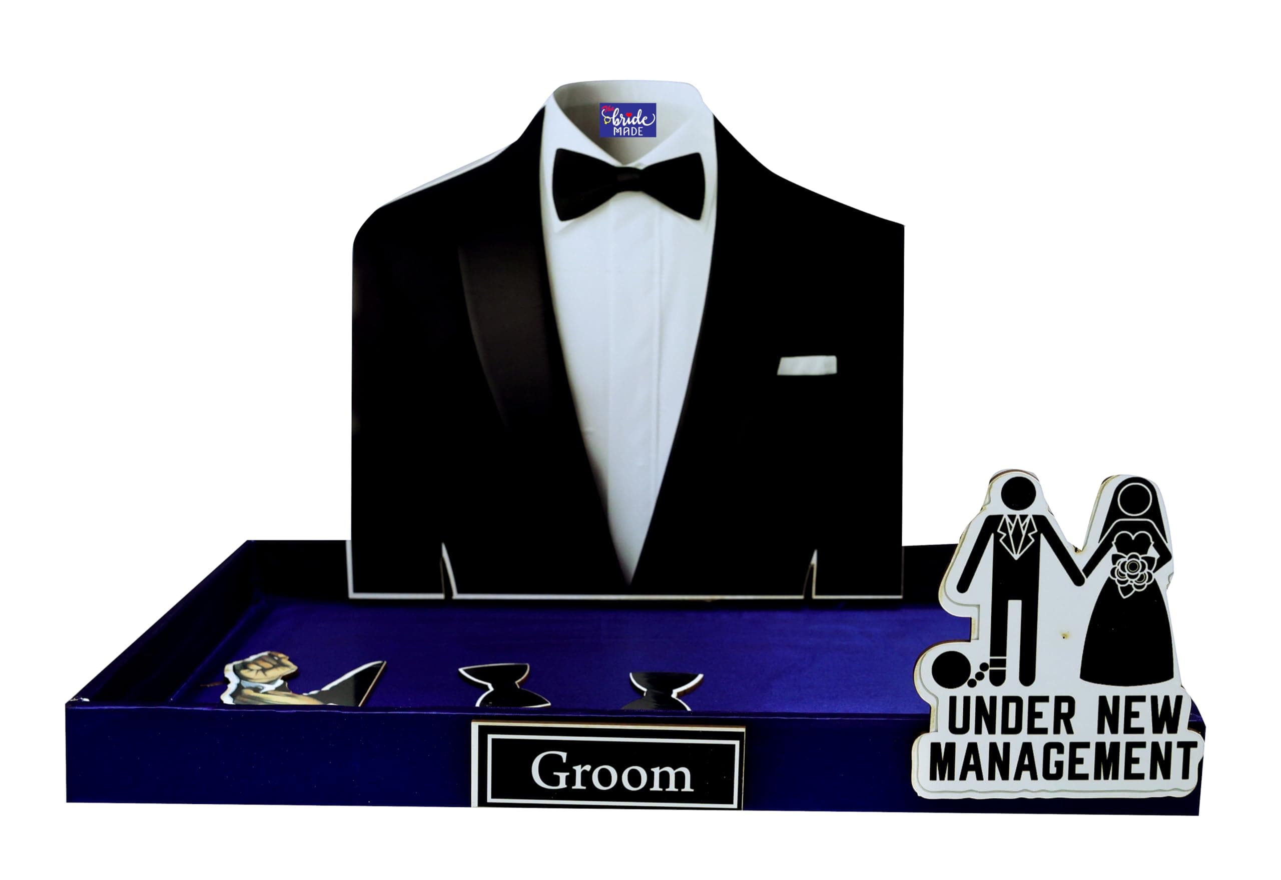 THE BRIDE MADE Multipurpose Gift Box for Groom,Pine Wood Trujo Packing Tray 11x17 Inch, Groom Cutout, Premium Wedding Gift Hamper (Blue)