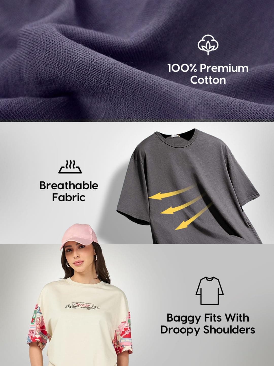 Bewakoof Women's Cotton Oversized Fit Half Sleeve Round Neck T-Shirt | Casual wear | Streetwear | Oversized Tshirt for Woman Cotton| Baggy