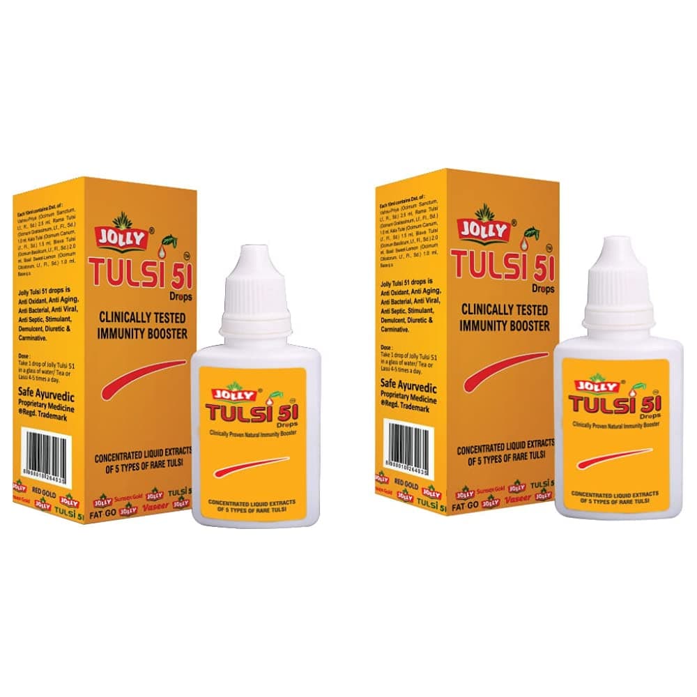 Jolly Tulsi 51 Drops Natural Immunity Booster (Light Gold)- 18 ml - Pack of 3 Jolly Tulsi 51 Drops 30ml - Pack of 2