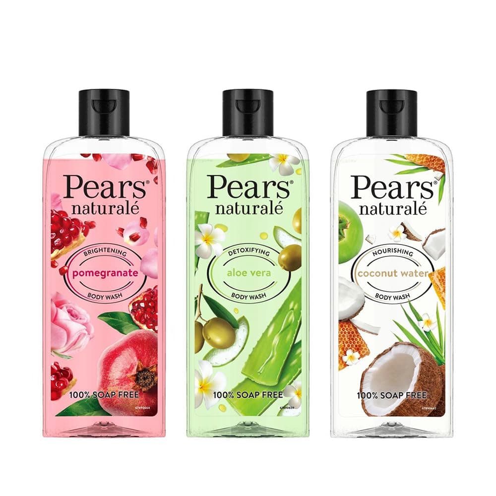 Pears Naturale Brightening Pomegranate Bodywash 250 ml and Detoxifying Aloevera Bodywash 250 ml and Nourishing Coconut Water Bodywash 250 ml