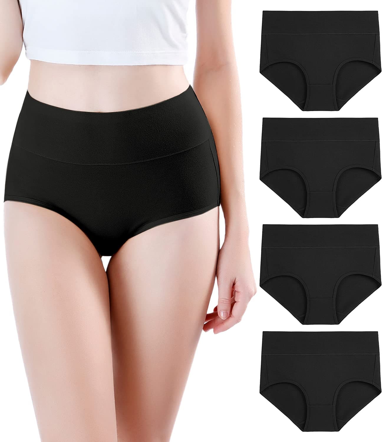 wirarpa Women's Ultra Soft High Waist Bamboo Modal Underwear Panties Multipack, Black-4 Pack, Medium
