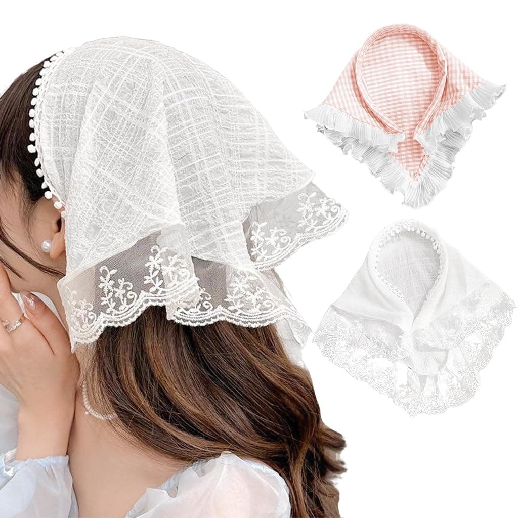 Xianco 2 Pcs Hairbands for Women Stylish, Triangle Lace, Soft Lightweight Head Scarf, Elegant Summer Bandana Accessory