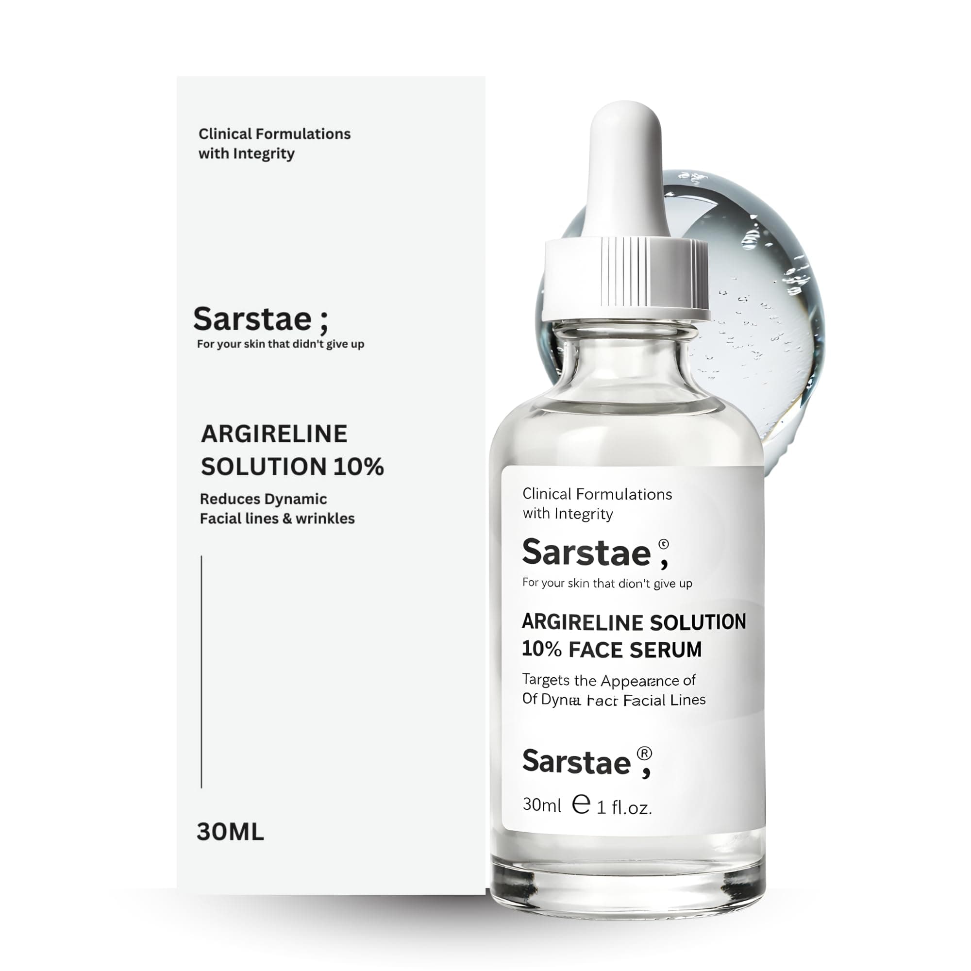 Sarstae 10% Argireline Wrinkle Reducer Face Serum with Collagen | Hydrating & Anti-Aging Face Serum for visbly younger looking skin | 30ml