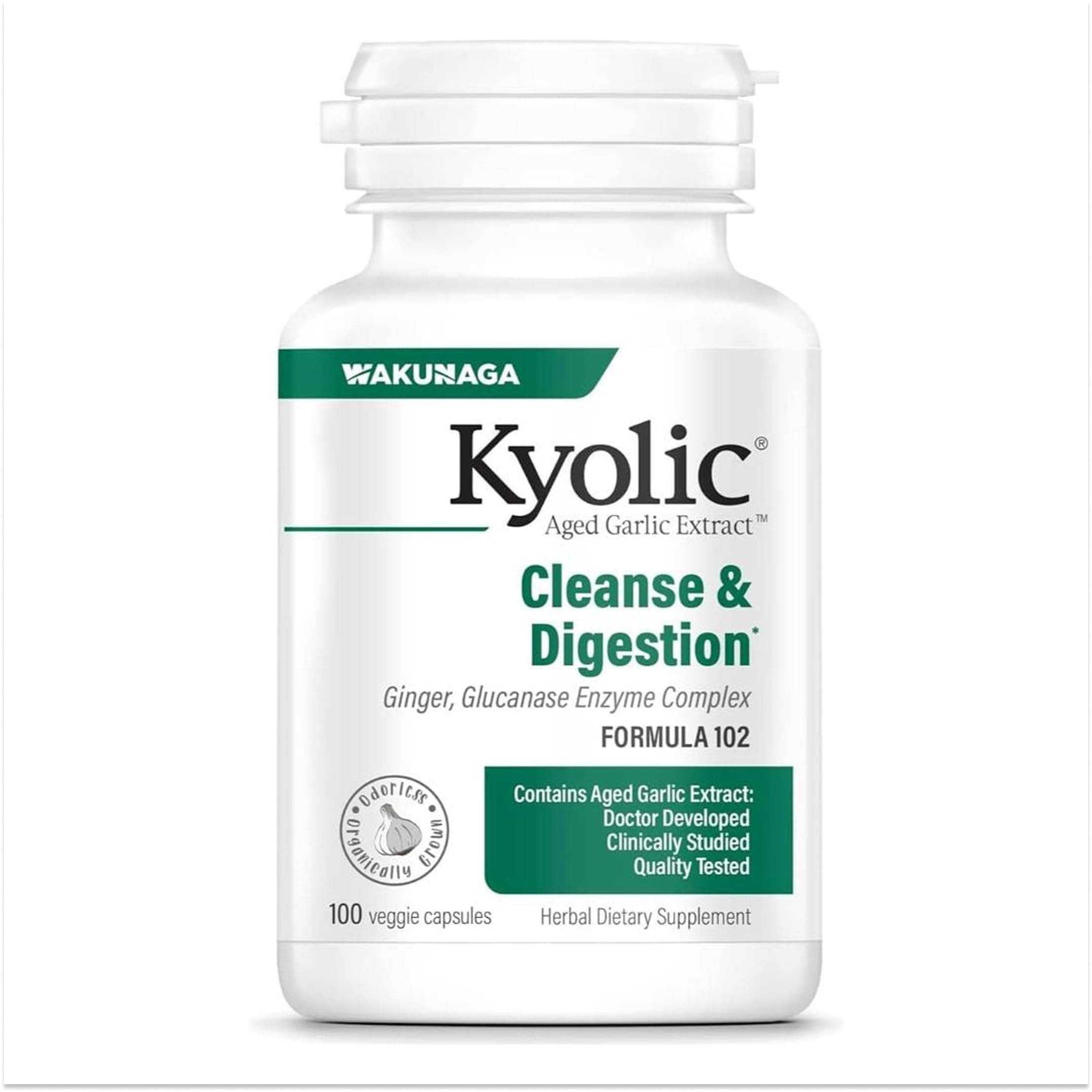 Wakunaga - Kyolic, Aged Garlic Extract, Candida Cleanse & Digestion, Formula 102, 100 Vegetarian Caps