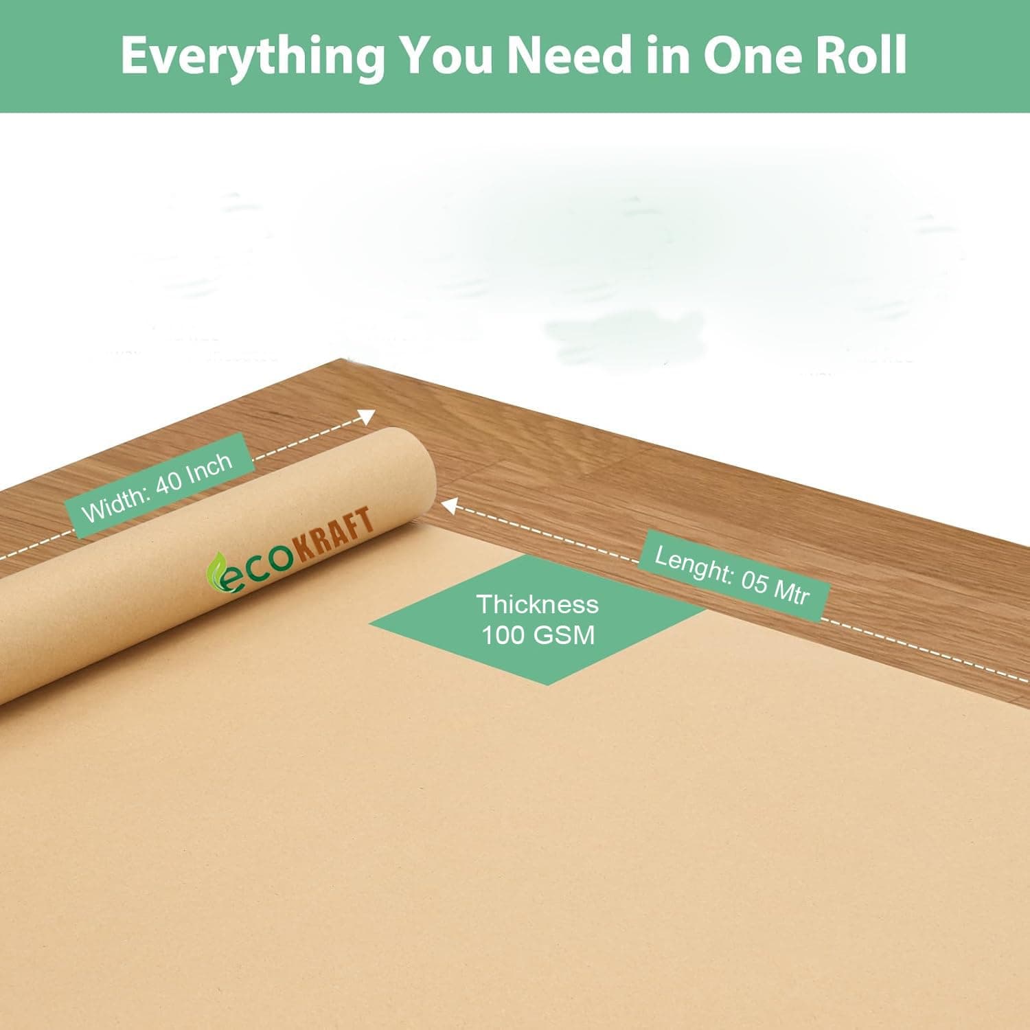 Smart Living Eco Kraft 40 Inch 5 Mtr Brown Paper Roll 100 Gsm | Ideal For Ideal For Wrapping, Packaging, Art, Craft, Postal, Packing, Shipping, Floor Covering, Dunnage, Parcel, Table Runner