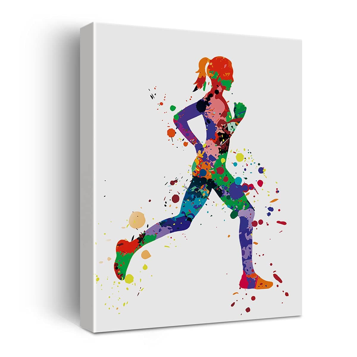 Female Runner Watercolor Poster Canvas Wall Art for HomeBedroomGirls Room Decor Sprinting Girl Art Canvas Print Wall Art Painting Ready to Hang Runners Sports Lovers Gifts Easel & Hanging Hook