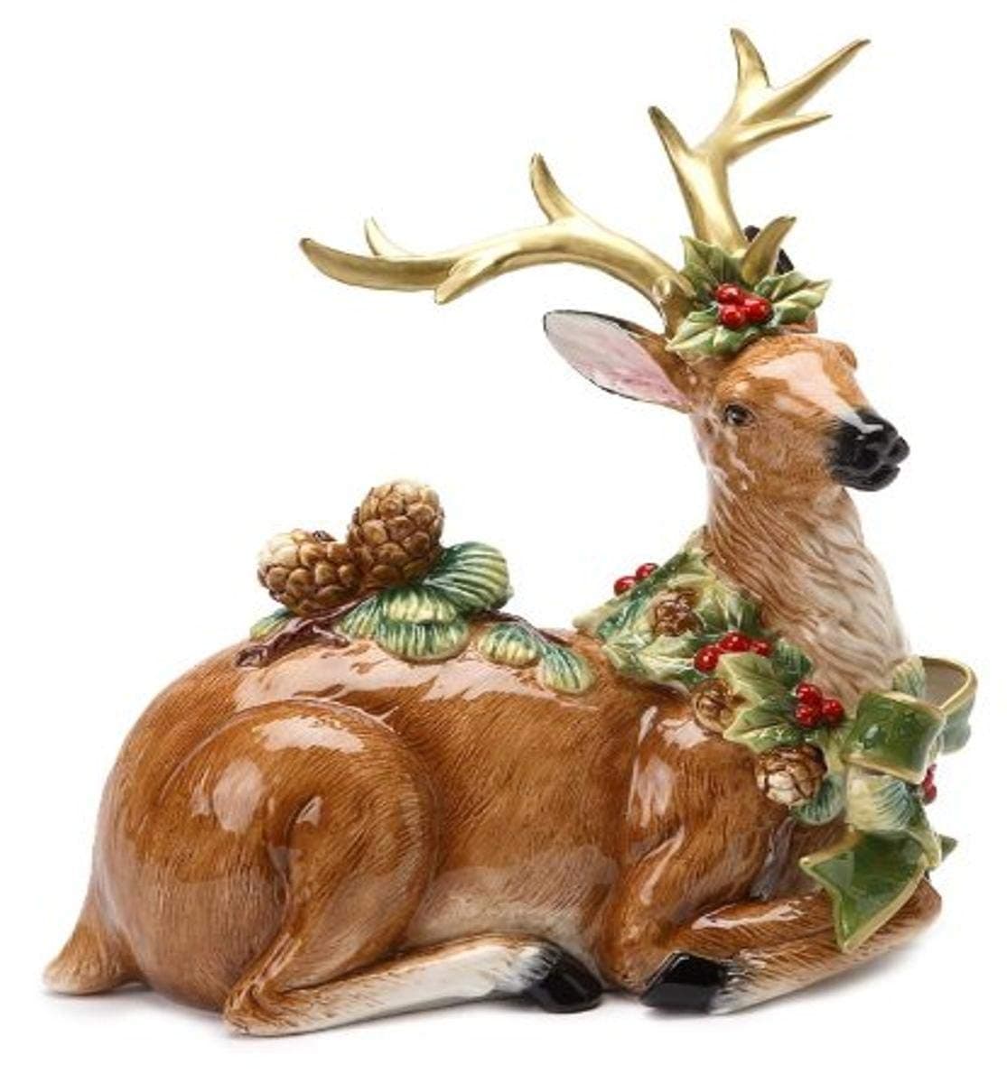 Cosmos Gifts 10 1/8-Inch Emerald Holiday Reindeer Pine Cone Figurine Showpiece