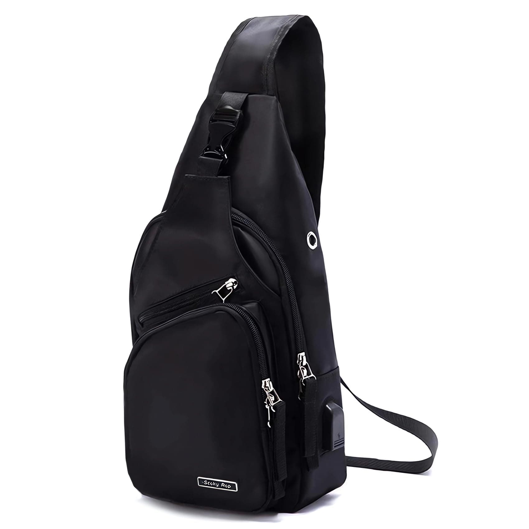Men Sling Backpack Nylon Water Resistant Shoulder Chest Crossbody Sling Bag with USB Charging Port Black