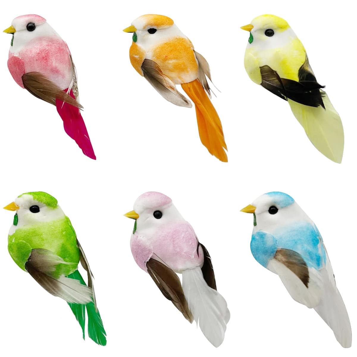 6pcs Artificial Simulation Foam Birds with Attached Magnet Feather Mini Ornaments DIY Craft for Wedding Decoration Home Garden Party Accessories 6cm/2.36inch