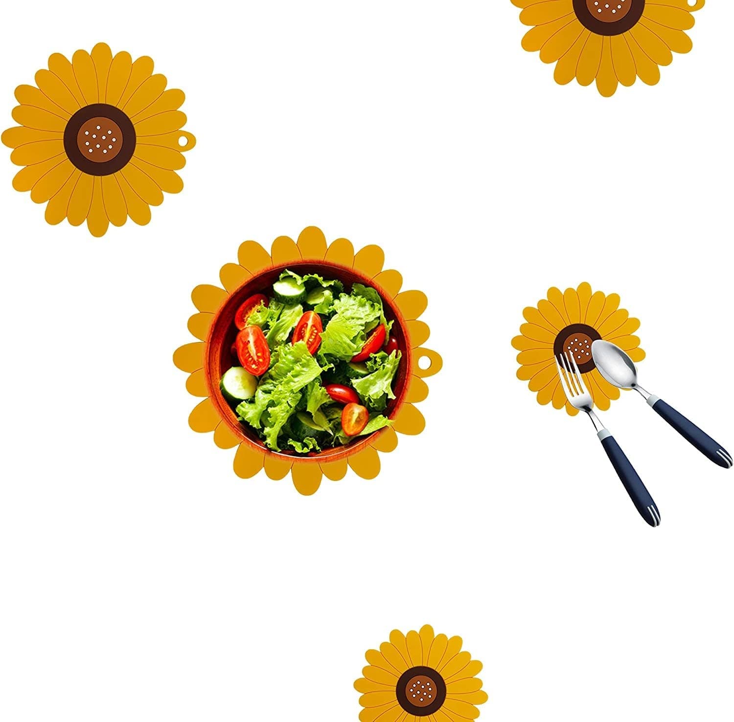 FS COOL Silicone Trivet Mat, Sunflower Hot Pot Holder, Hot Pads for Table and Countertop, Soft Rubber Multi-Use Trivets for Pots & Hot Dish, Non Slip Coasters (Big+Medium)