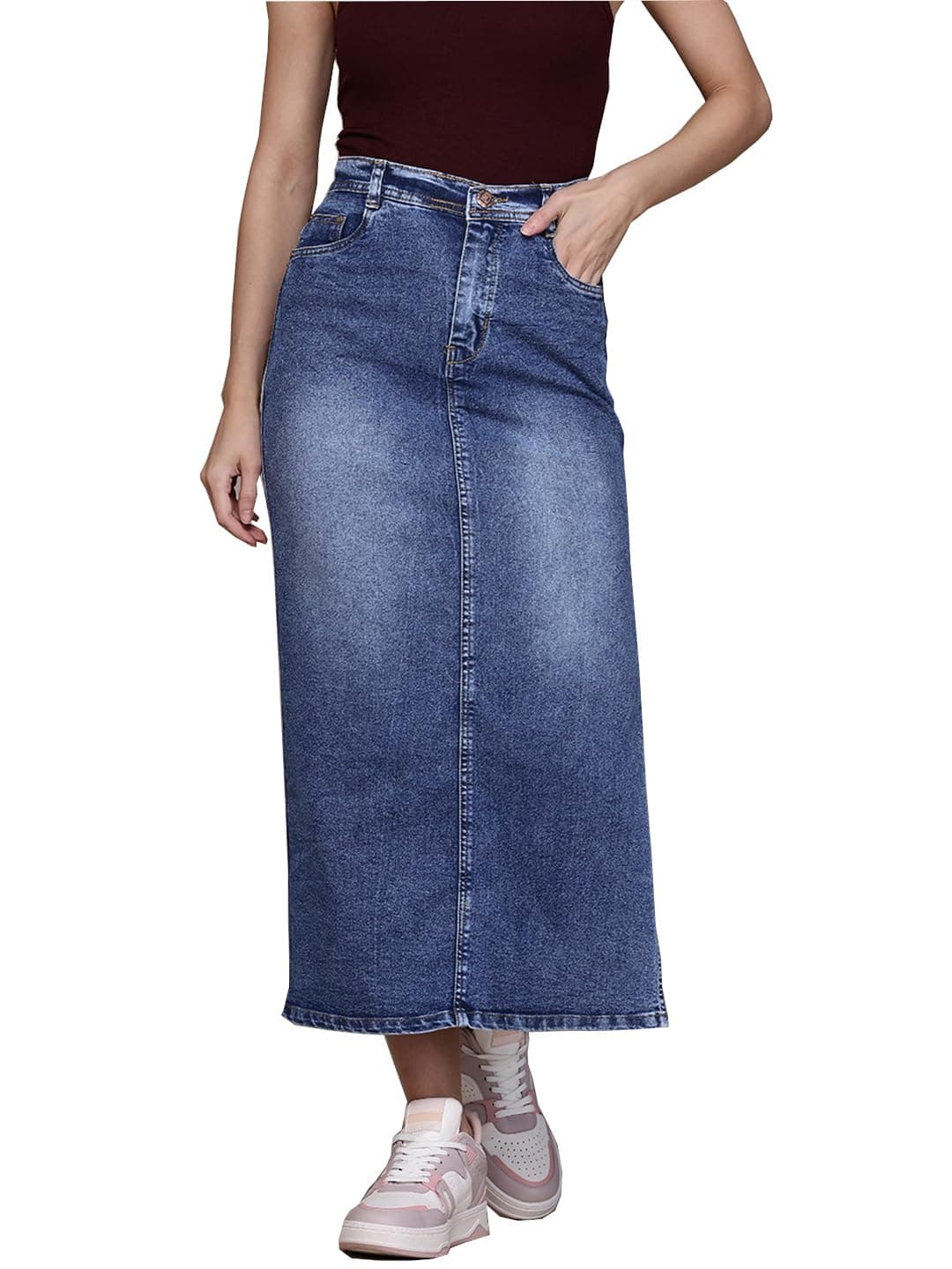 Nifty Women's Side Slit Maxi Denim Skirt