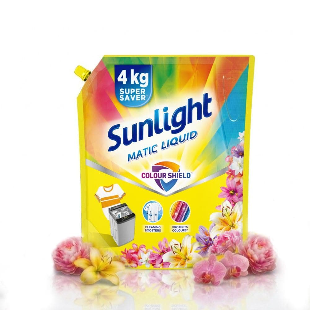 SUNLIGHT Matic Liquid Detergent with Colour Shield for Bright & Colorful Clothes | With Cleaning Boosters and Long-Lasting Fresh Floral Fragrance for Machine & Handwash | 4KG Super Saver Pack