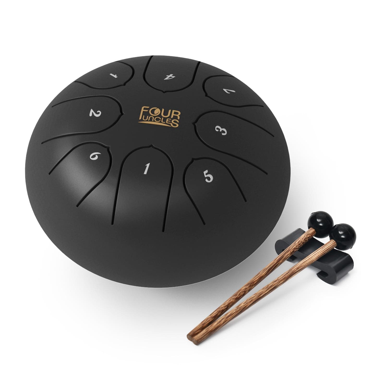 FOUR UNCLES Steel Tongue Drum, Percussion Instrument Handpan Drum C Key with Bag, Music Book and Mallets for Meditation Entertainment Musical Education Concert Mind Healing Yoga (6 inch, Black)