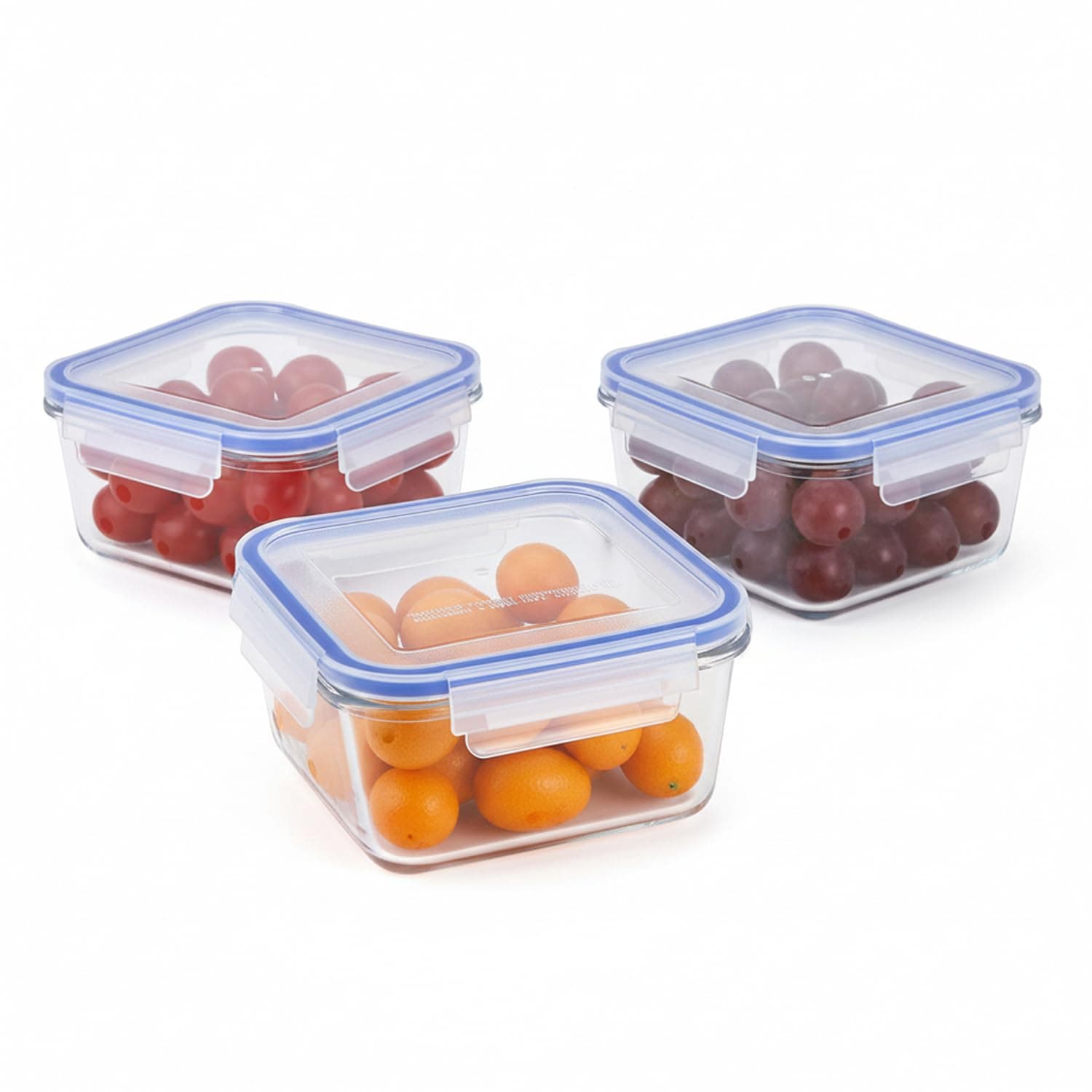 Amazon Brand - Solimo Square Glass Food Storage Container, 900 ml - Set of 3, Airtight & Leakproof, Microwave & Freezer Safe, Transparent