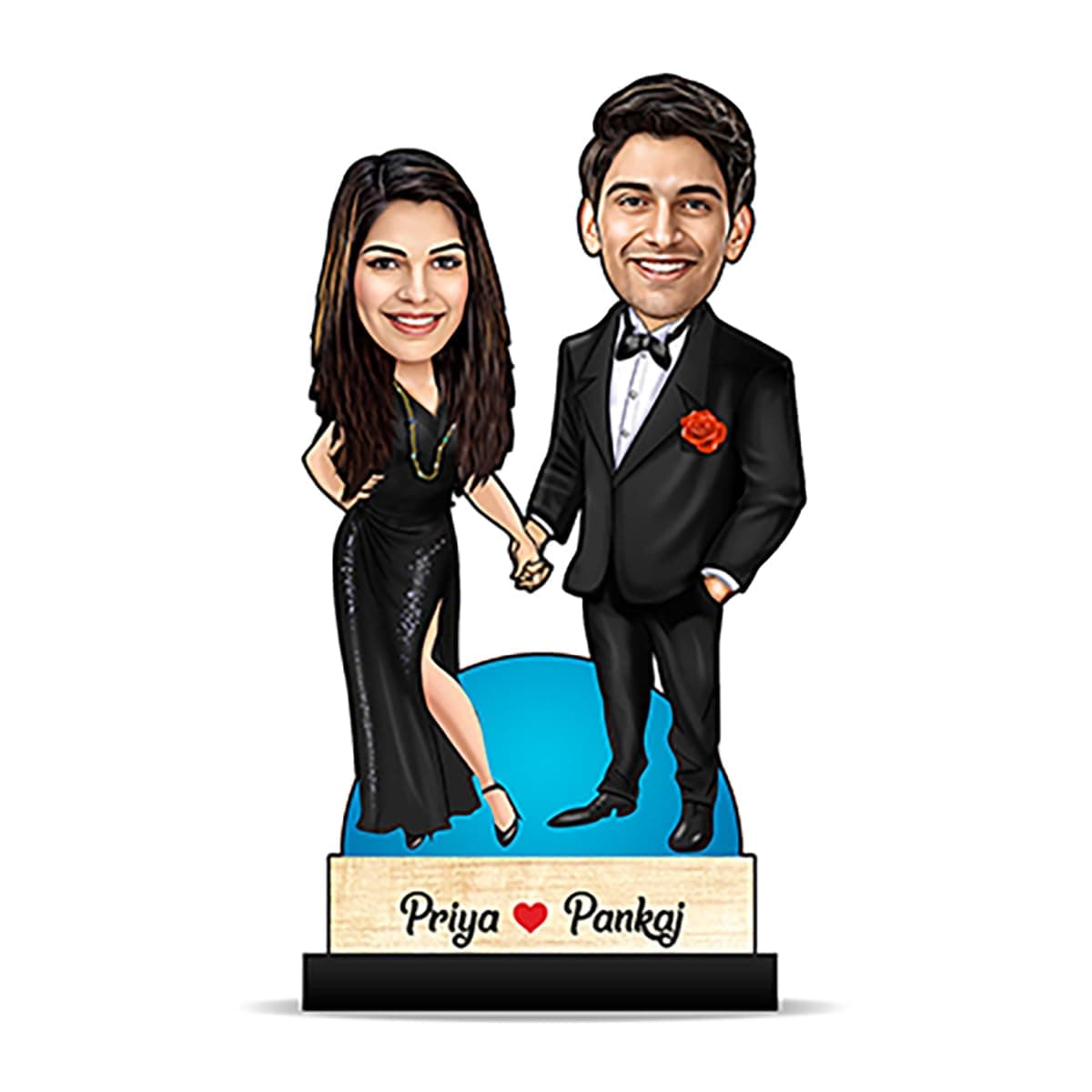 Foto Factory Gifts Caricature Personalized Gifts for Party Couple (Wooden 8 inch x 5 inch, Multicolour) CA0026