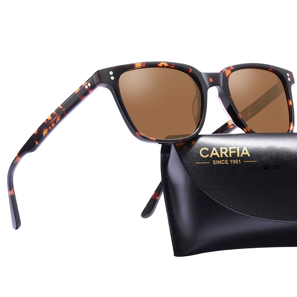 Carfia Square Polarized Sunglasses for Women UV Protection Hand-Crafted Skin-friendly Acetate Frame