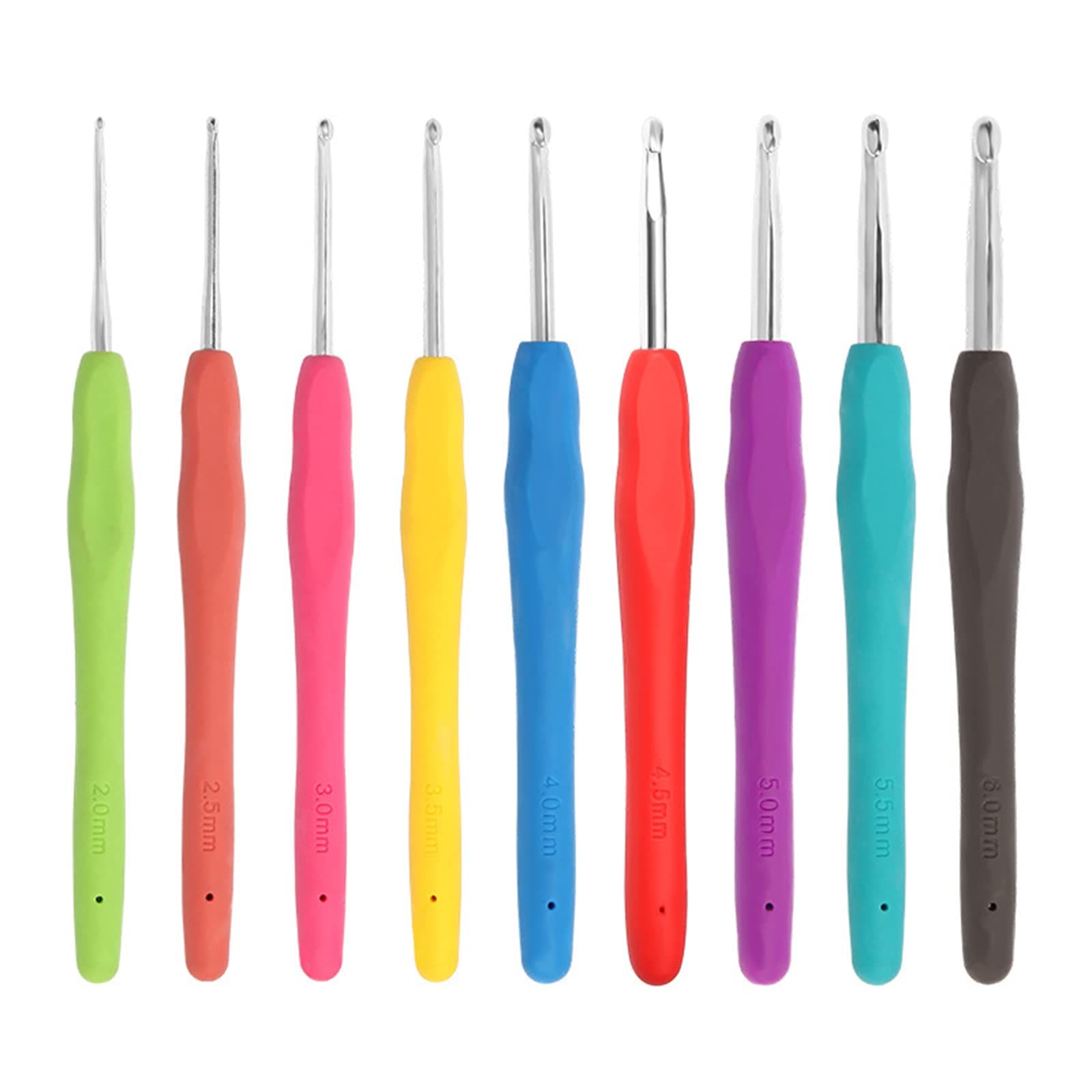 iJiGui Crochet Hook Set, 9 Pcs Ergonomic Hooks, Aluminum Knitting Tools with Rubber Soft Grip, Multiple Colors, Sizes 2-6mm