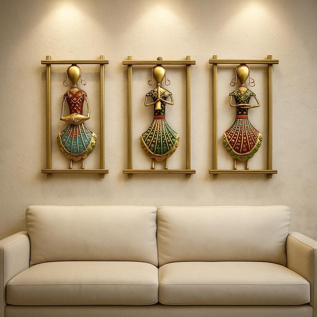 Rajasthani Decorative Items Metal Frame (12 x 6.5 Inch) | Home decoration Item for living room Wall Hangings Traditional Wall Decor for Living Room & Home Decoration | Artistic Wall Hanging metal wall decor | Wall Decor Items for Home