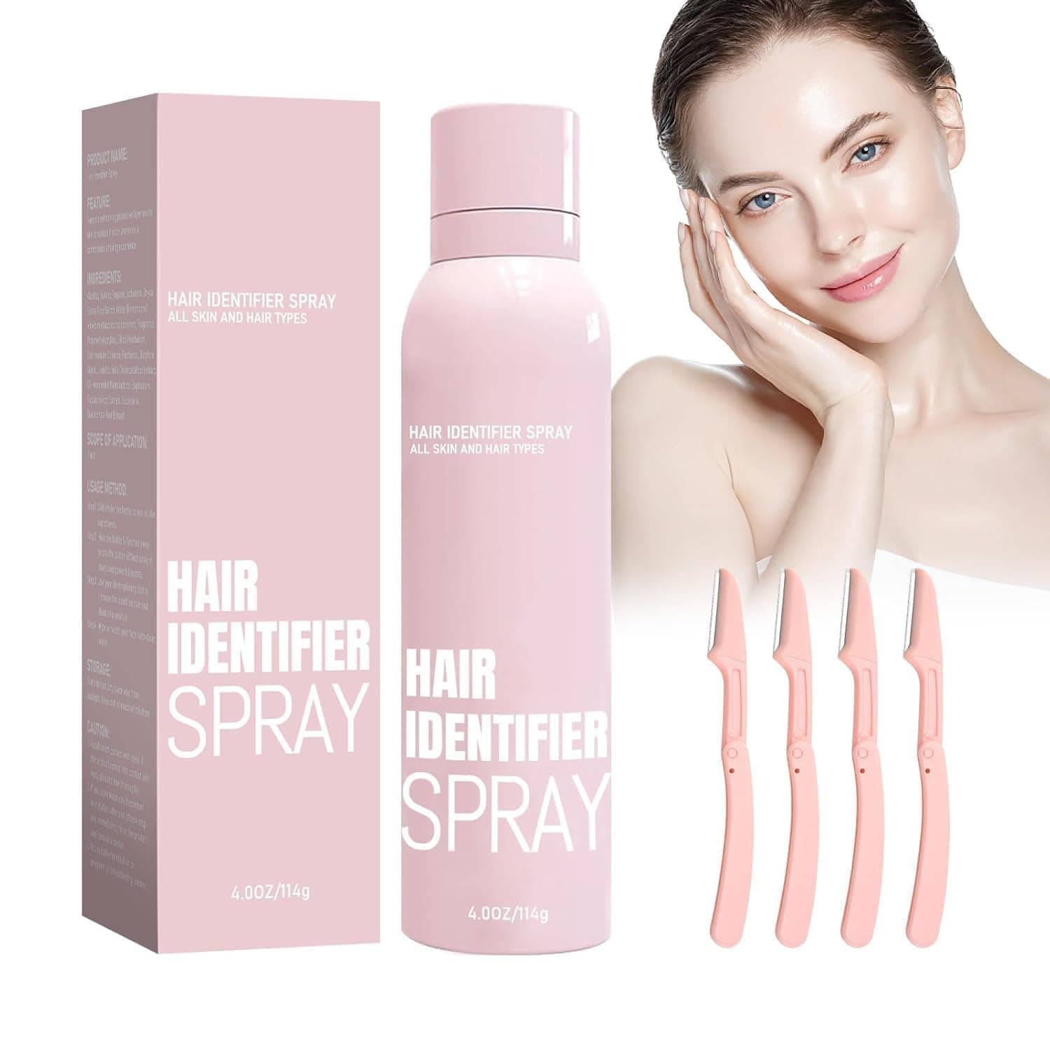 doville Hair Identifier Spray for Shaving With 4 Pcs Razor, Moisturizing Skin Care Dermaplaner Spray, Body Face Hair Removal for Women | 120ml