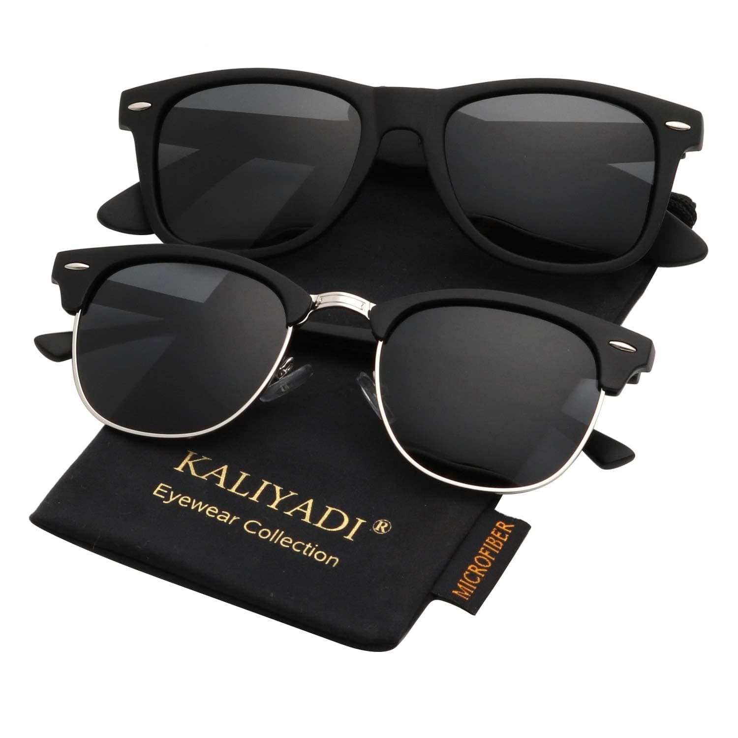 KALIYADI Polarized Sunglasses For Men & Women | Semi-Rimless Frame | Driving Sunglasses | 100% UV Blocking Black Frame Black Lens - Pack of 2