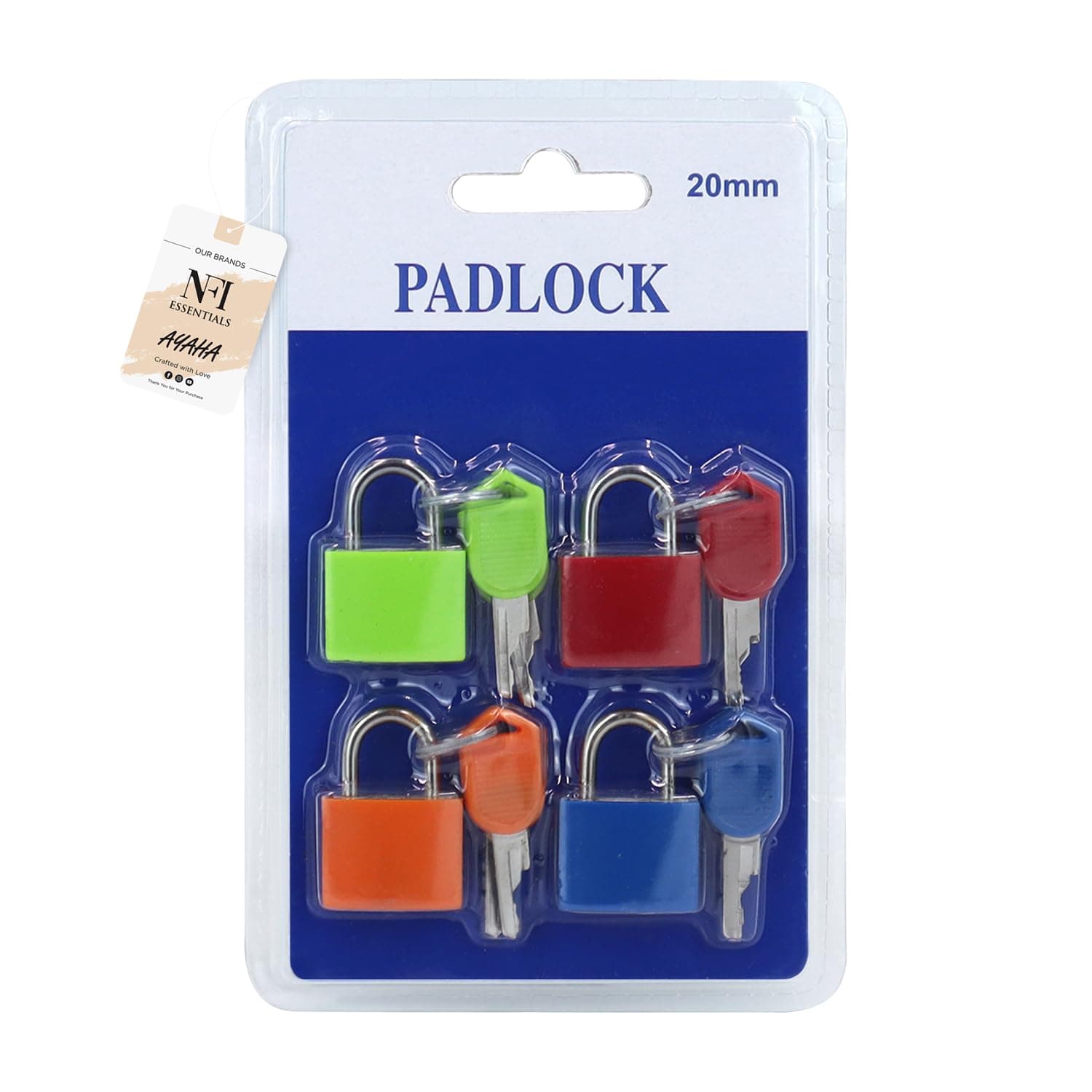 NFI essentials Small 4 Pc Lock with Keys for Suitcase and Luggage, Mini Padlock Set for Backpack, Tiny Lockers (Multicolour)