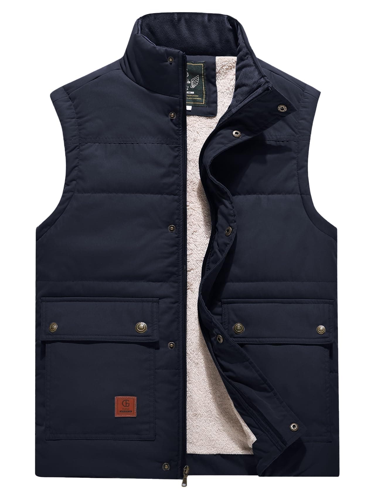 Flygo Men's Winter Warm Outdoor Padded Puffer Vest Thick Fleece Lined Sleeveless Jacket, Blue, Large