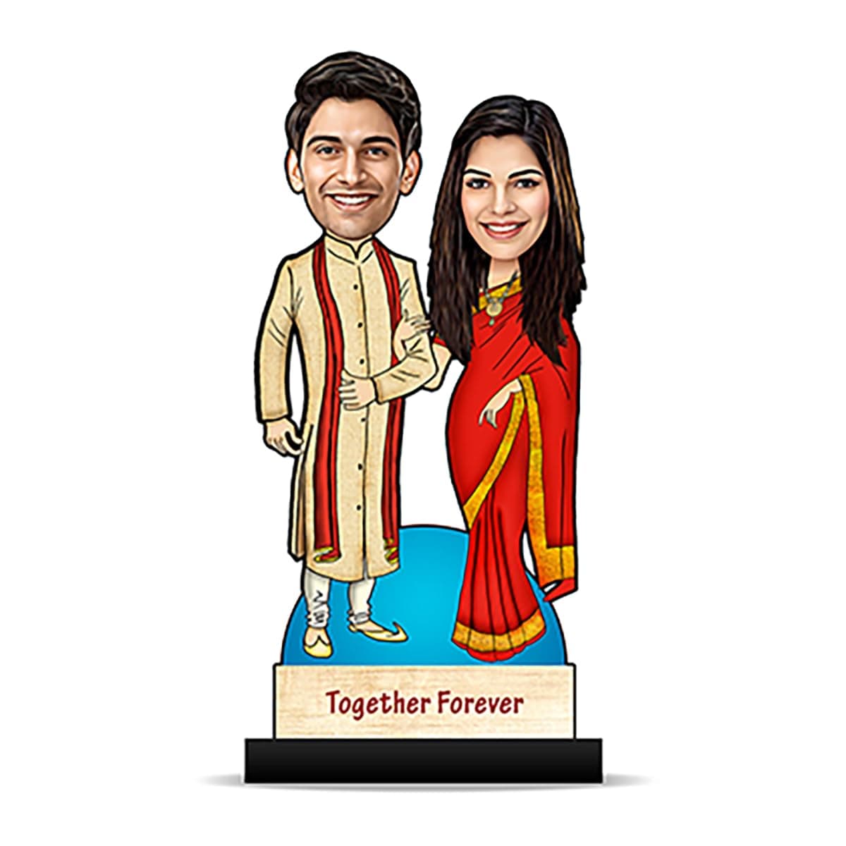 Foto Factory Gifts® CA0121 Wooden Comic Personalized Traditional Hindu Wedding Couple Caricature (8 Inch, X 5 Inch, Multicolour, Wall Mount)