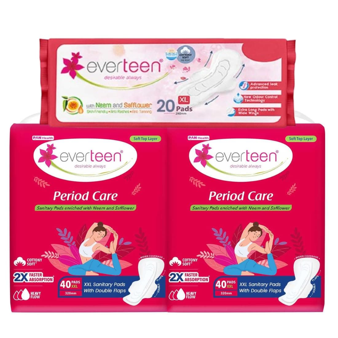 everteen Sanitary Napkins for Women (100 Pads), Combo Offer Pack Buy 80 Pads Get 20 Pads, Sanitary Pads for Heavy Flow