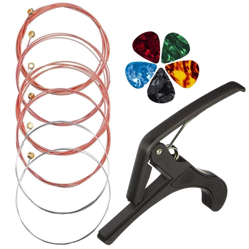 IMAGINEA Acoustic Guitar String for with Electric Guitar Capo String Set of 6 Stainless Steel Set with Hollow Ball End Guitar Accessories (5 Picks)