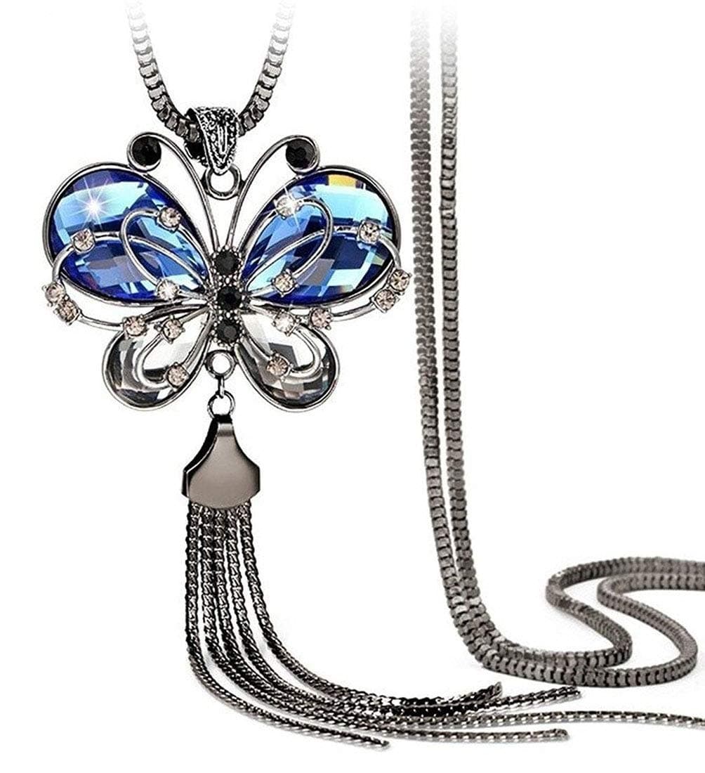 Shining Diva Fashion Jewellery Butterfly Pendent for Girls with Long Chain Pendant Party Stylish Necklace for Women & Girls(Blue)(9275np)