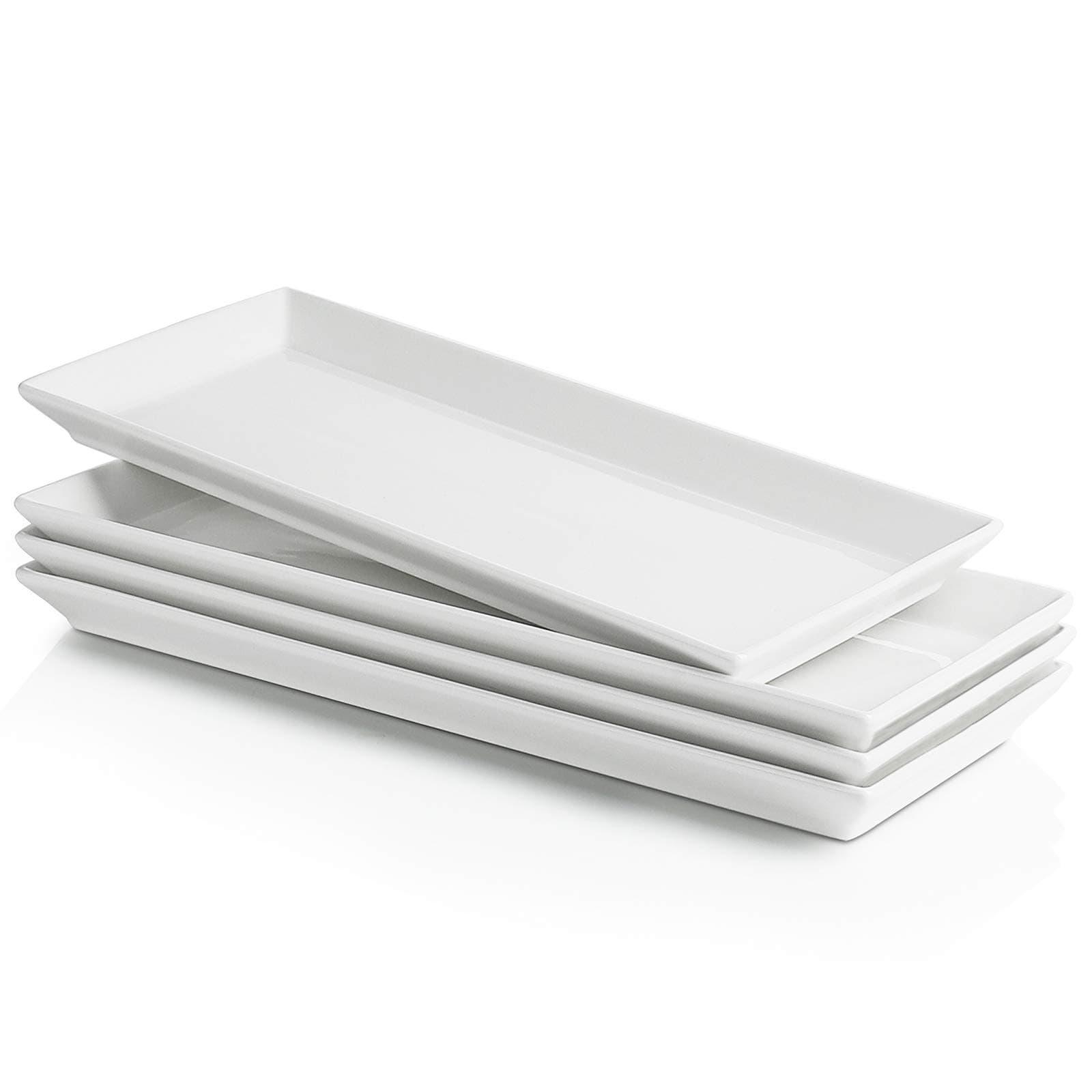 Sweese 701.101 White Rectangular Platters, Porcelain Serving Plates for Parties - 11.7 Inch, Set of 4