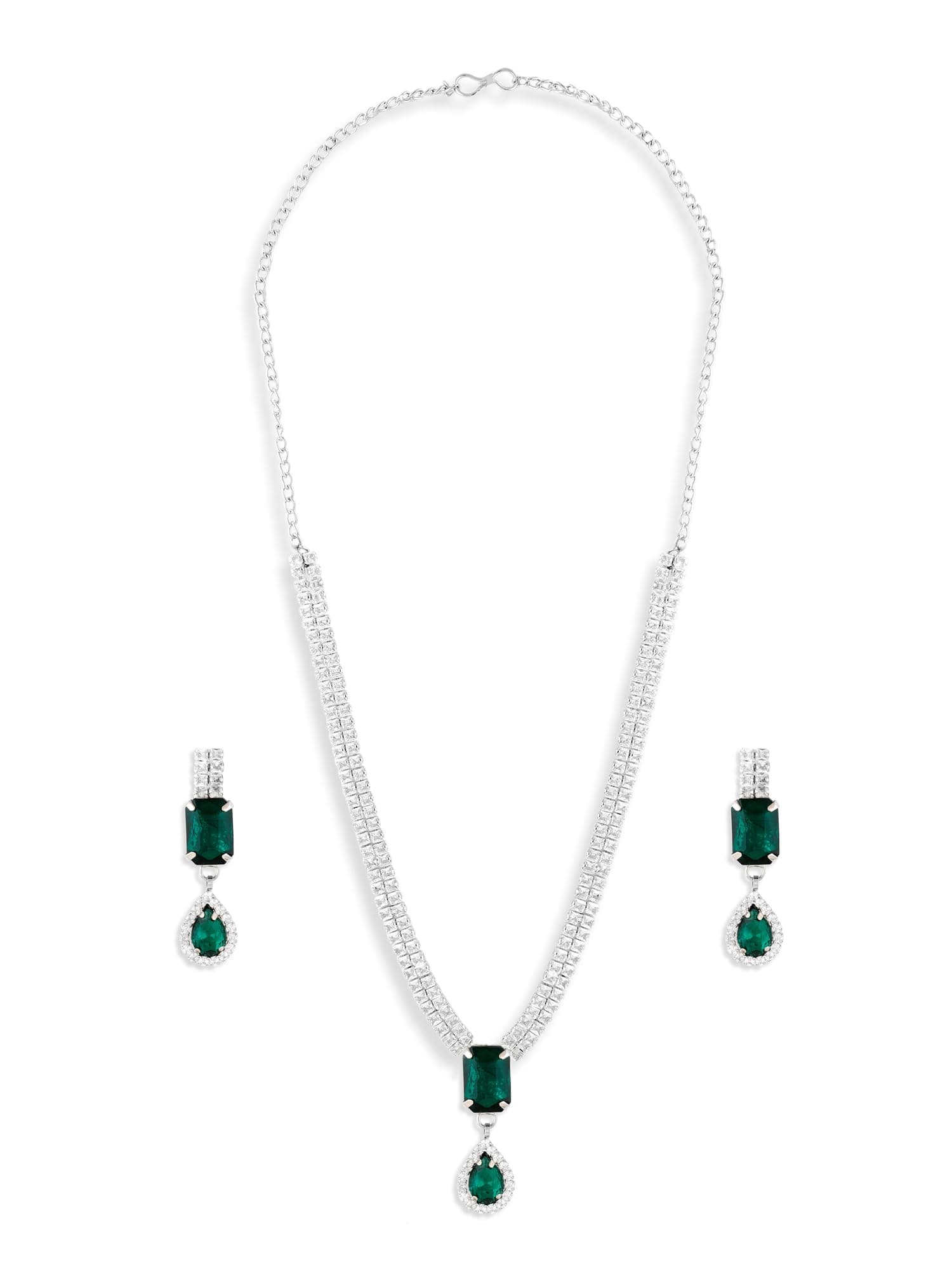 ZAVERI PEARLS Green Stones Dazzling Austrian Diamonds Bling Necklace & Earring Set For Women-ZPFK19166