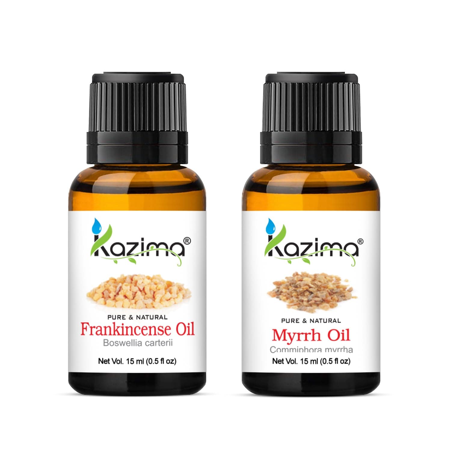KAZIMA Frankincense & Myrrh Essential Oil Combo (15ml Each) | Pure & Natural | Aromatherapy Essential Oils for Diffuser, Humidifier, Skincare, Haircare, Massage, Home Fragrance & DIY Beauty