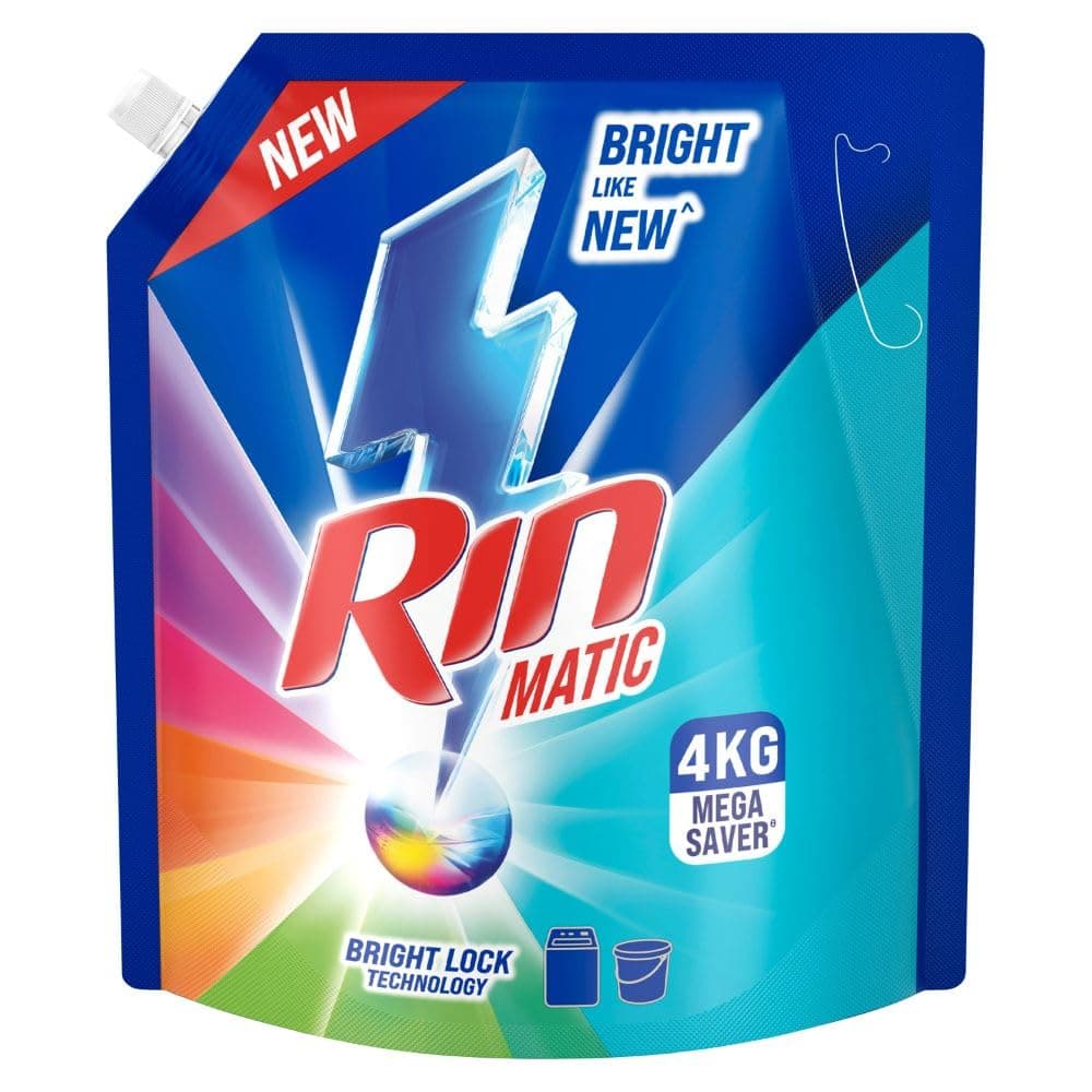Rin Matic Liquid 4Kg Pouch- Top Load, Designed to keep your clothes Bright Like New in your Top Load Washing Machine for all kinds of clothes