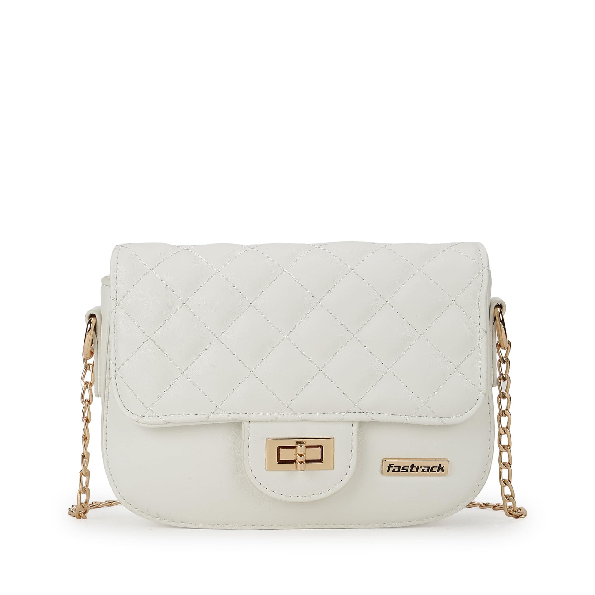 Fastrack Quilted Sling Bag For Women, Girls and Ladies | with Flap and Twist Closure |Chicest Chain Strap Sling Bag | Ladies Purse Handbag | Slings For Casual Carry, White