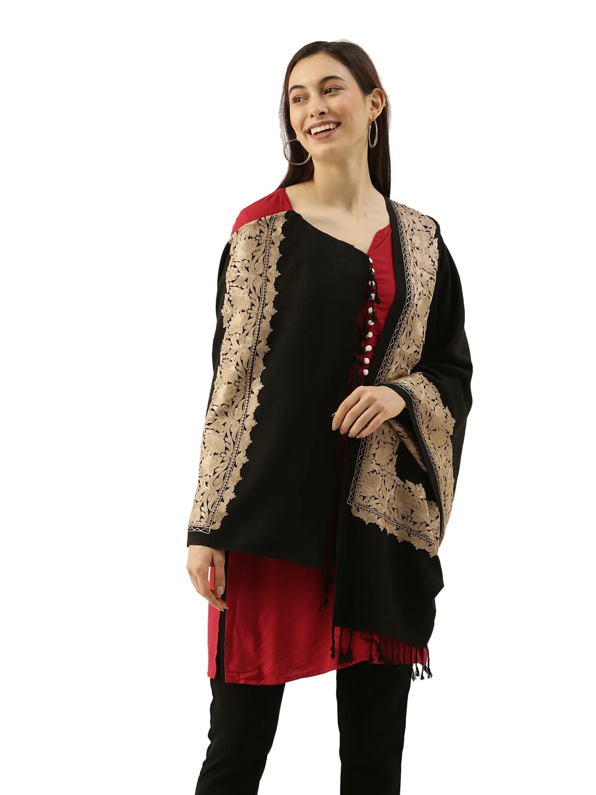 Women's Kashmiri Aari Embroidery Stole, Shawl, & Wrap(Size: 28X80 Inches)