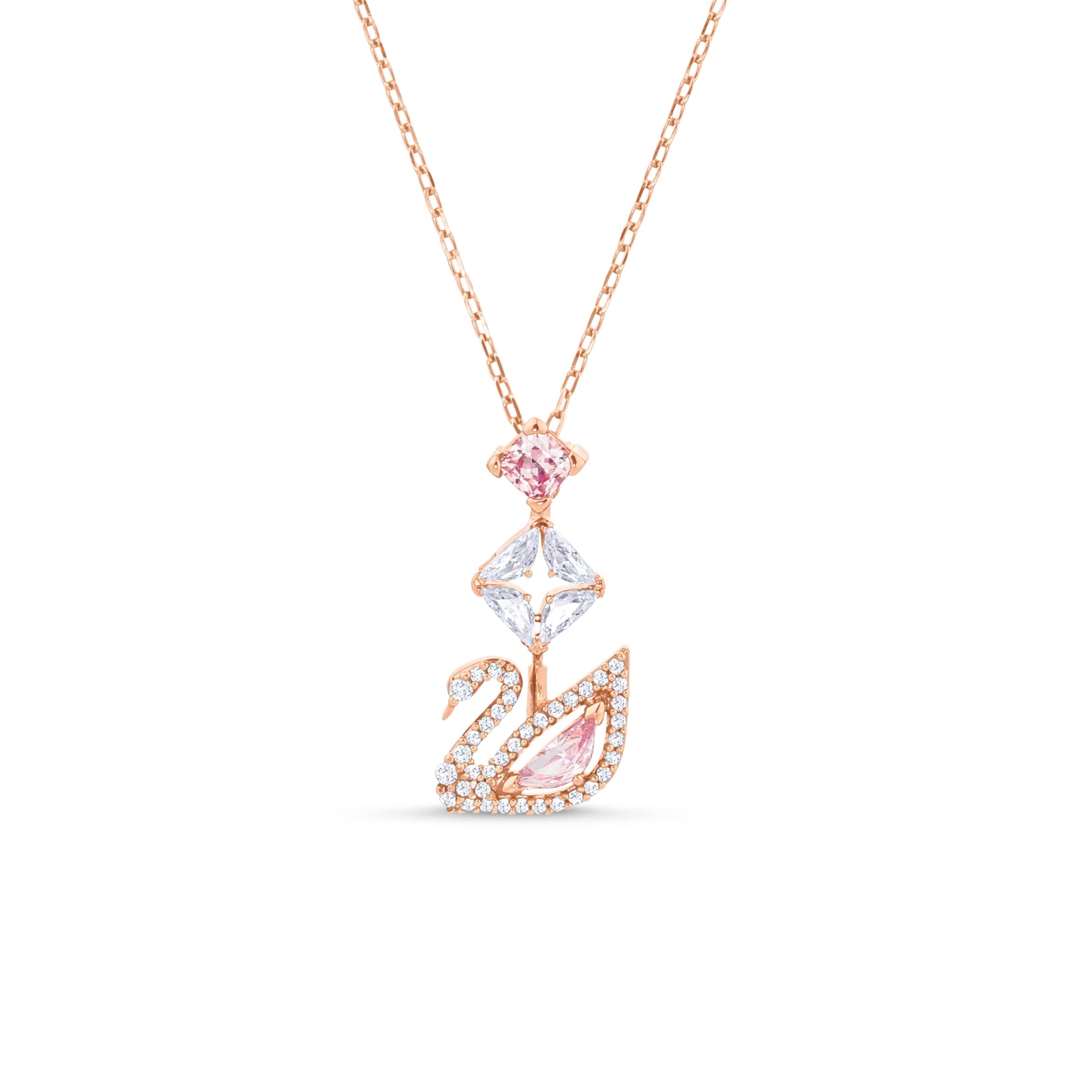 Swarovski Dazzling Swan Y necklace, Swan, Pink, Rose gold-tone plated