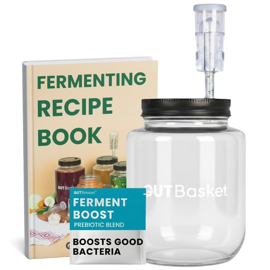 Gutbasket Fermenter 1 Liter Glass Fermentation Jar with Airlock and Lid | Ideal for Making Small Batches of Fermented Beverage at Home, Transparent