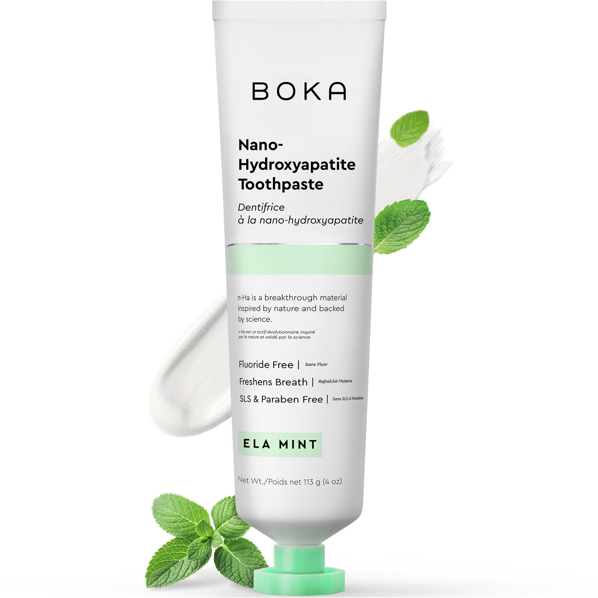 Boka Ela Mint Natural Toothpaste - Nano-Hydroxyapatite for Remineralizing and Sensitivity, Fluoride-Free I Dentist Recommended, Made in USA I 4oz