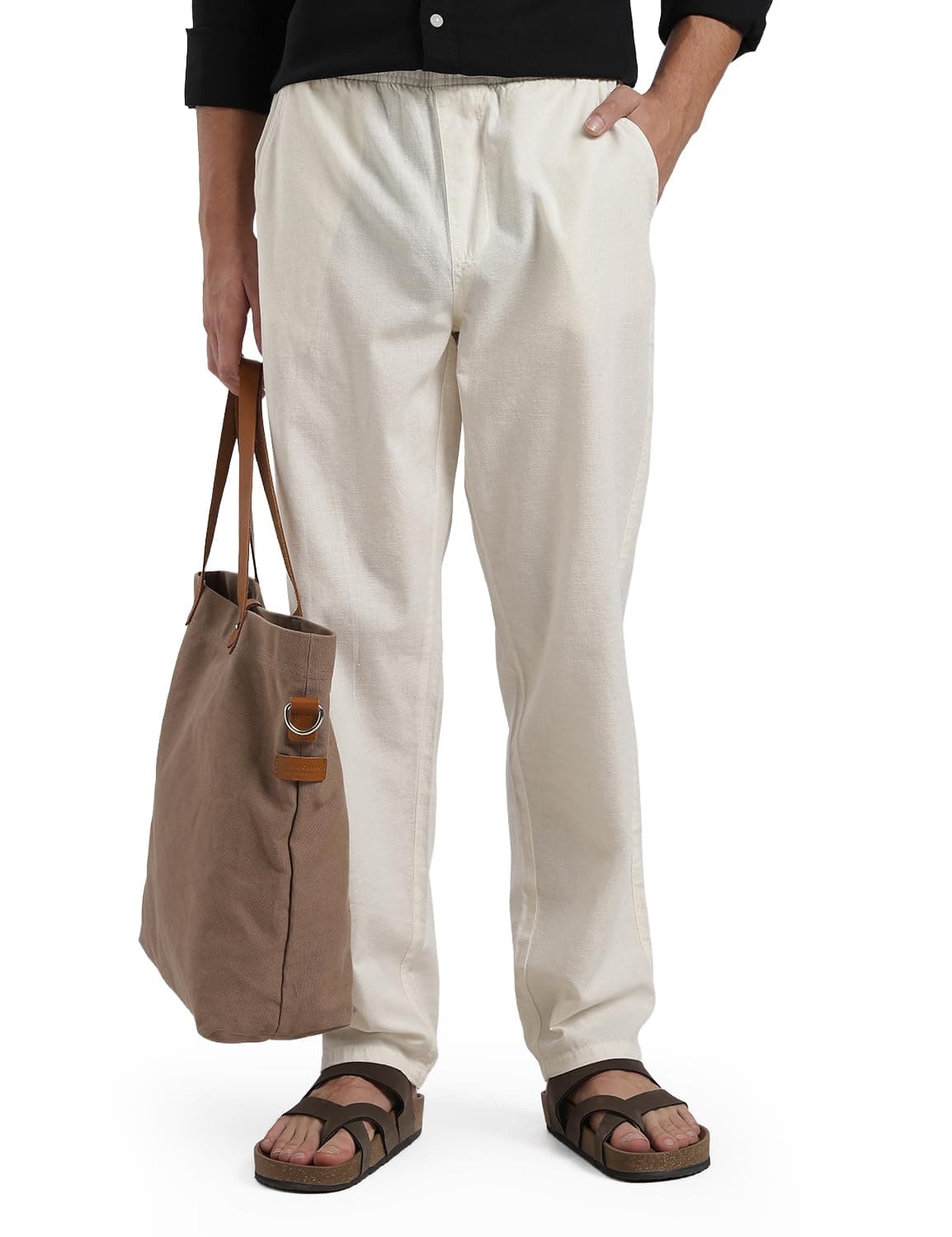 FYLTR Men's Cotton Linen Summer Pants with Elasticated Drawstring Waistband | 4 Pocket Styling | Relaxed Fit | Comfortable Pants for Men