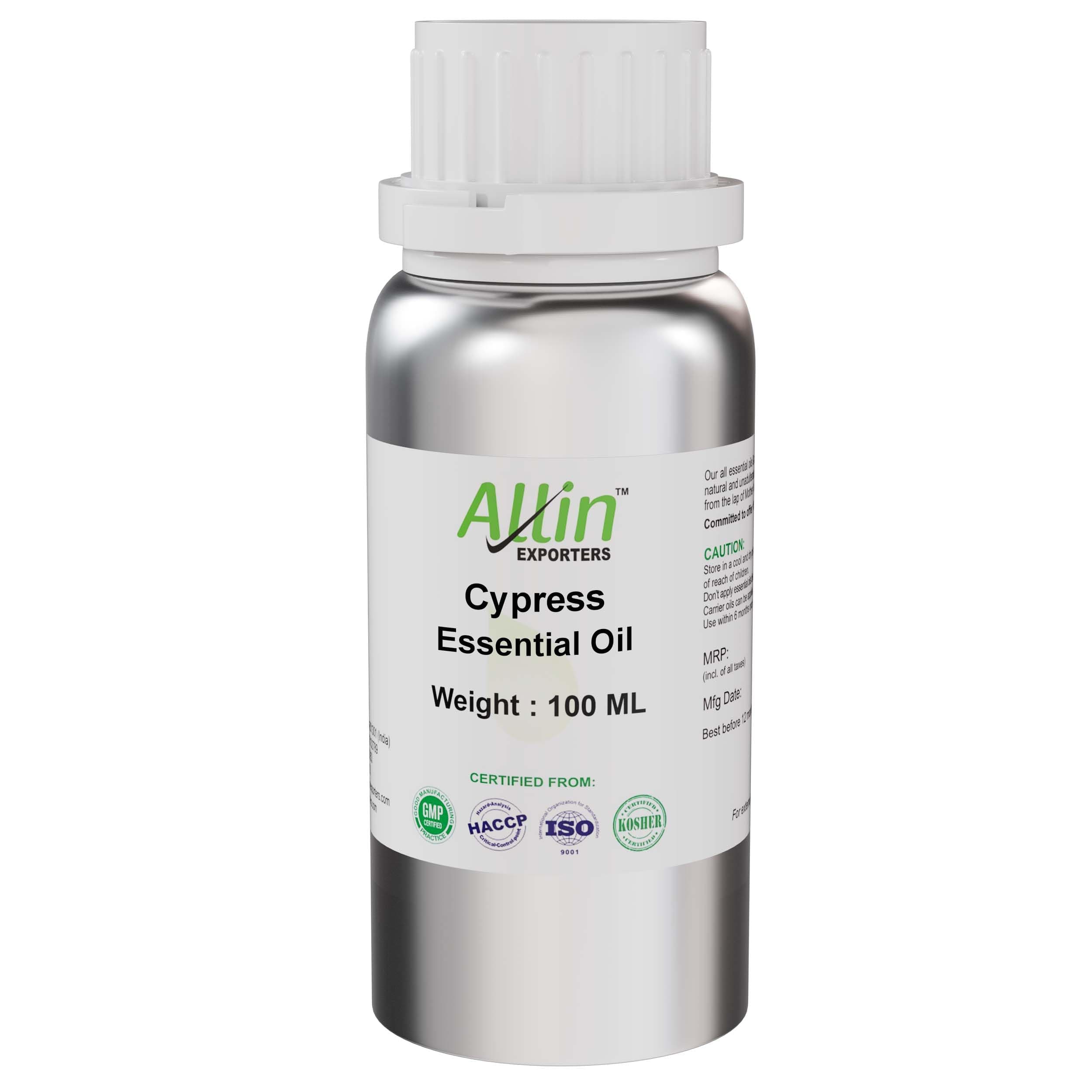 Allin Exporters Cypress Essential Oil Pure Natural, Undiluted Therapeutic Cypress Essential Oil for Skincare & Haircare Aromatherapy (100ml)