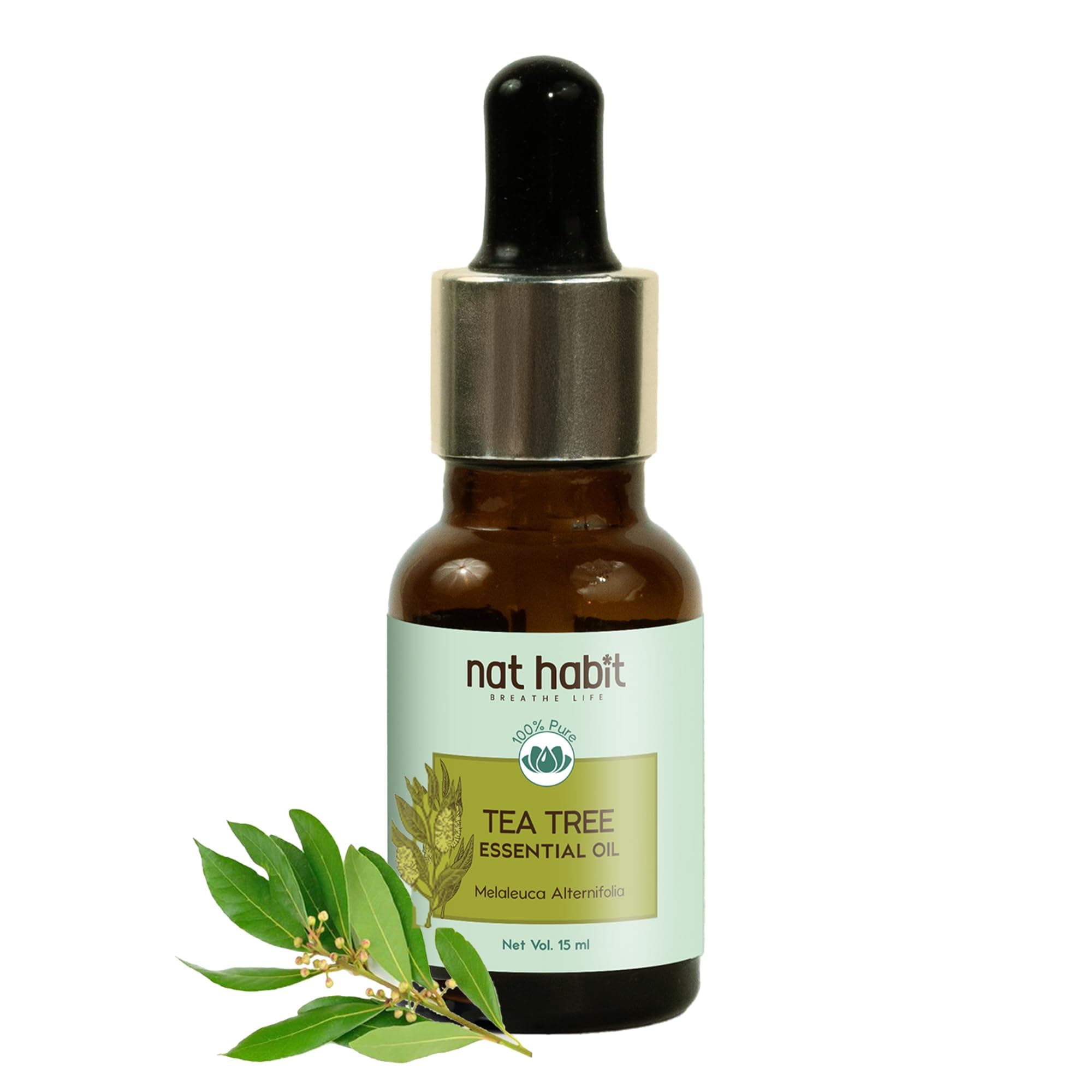 Nat Habit 100% Pure Tea Tree Essential Oil with Melaleuca Alternifolia for Hair & Skin, Steam Distilled,Diffuser Oil, Natural & Therapeutic Grade - 15 ml