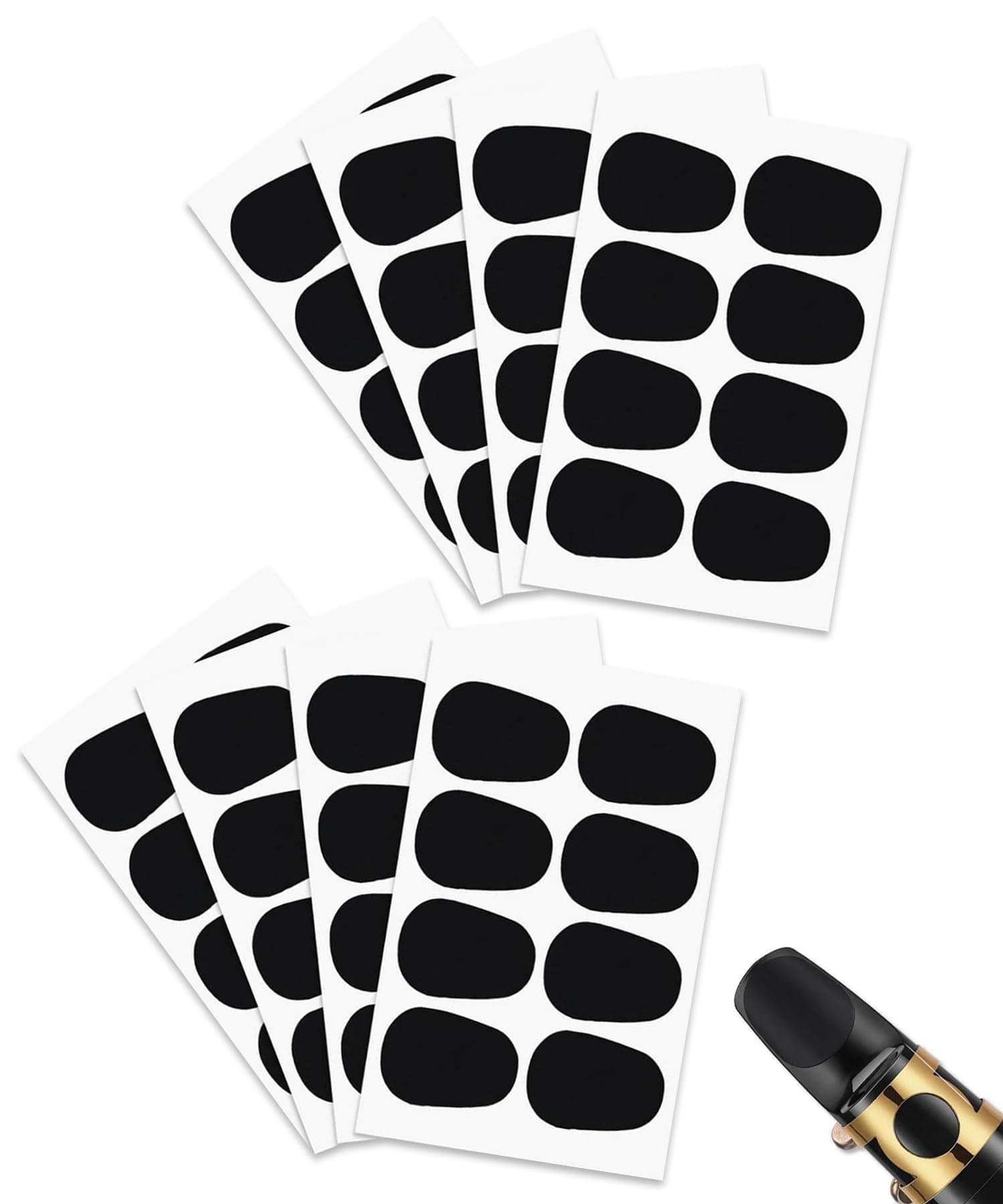 Uadbau 64Pcs 0.8mm Thick Saxophone and Clarinet Mouthpiece Cushion - Alto/Tenor Sax Mouthpiece Patches Pads Cushions - Oval Rubber Strong Adhesive for Beginners Musicians - Black