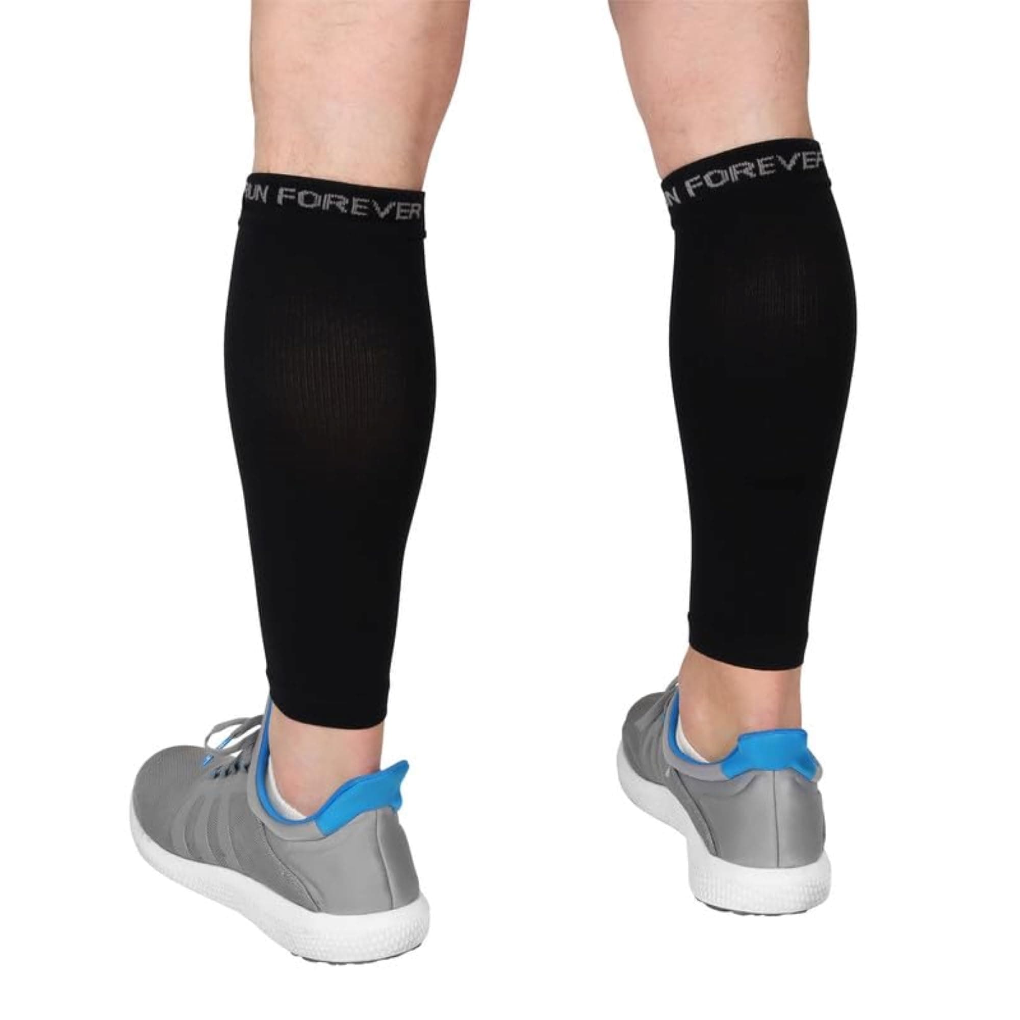 Run Forever Sports Leg Calf Compression Socks for Runners, Shin Splint, Varicose Vein & Calf Pain Relief , Cycling, Maternity, Nurses (Black, Large)