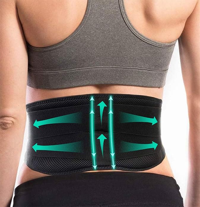 Lightweight Back Brace for Men & Women Under Uniform, Dual Medical 3D Lumbar Pads for Lower Back Pain Relief, Breathable Mesh with Adjustable Stapes for Back Stress - L